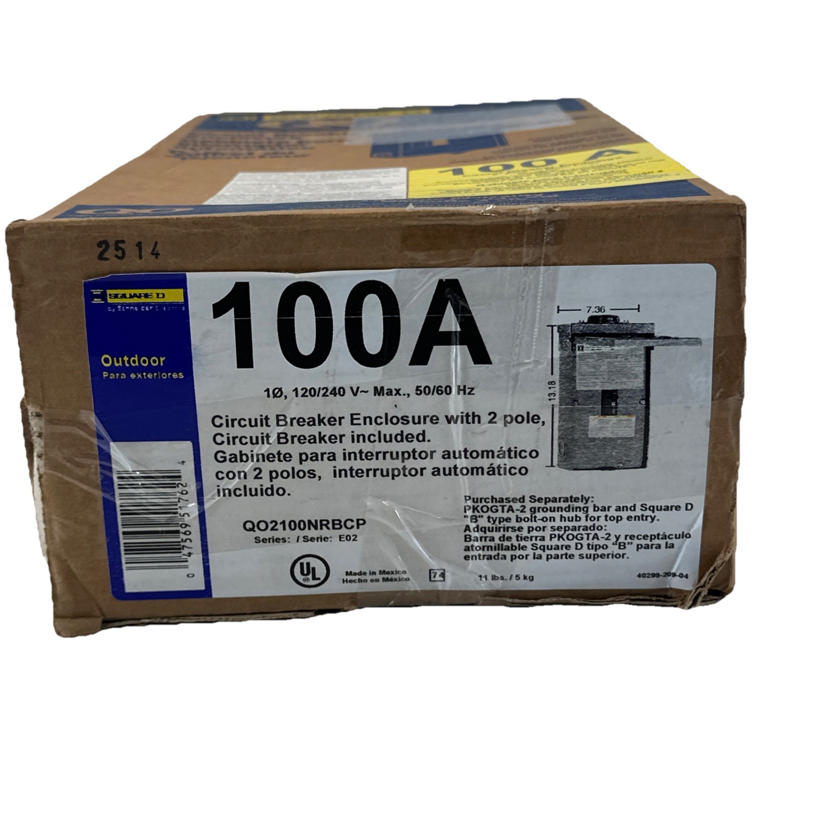 Square D Circuit Breaker Enclosure With 100 A 2 Pole Main Breaker QO2100NRBCP