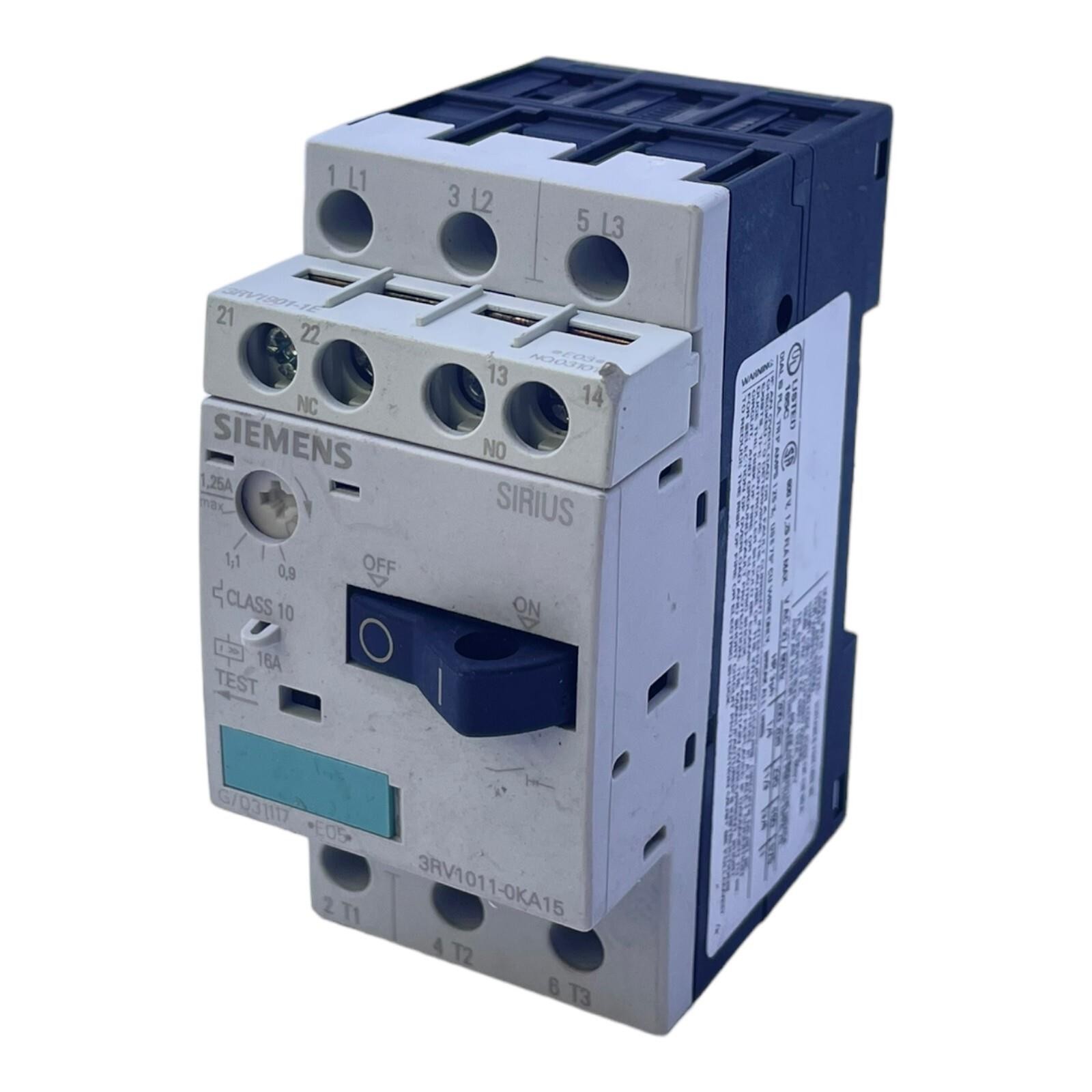 Siemens 3RV1011-0KA15 Circuit Breaker 0.9-1.25A 690VAC IP20 Power Switch