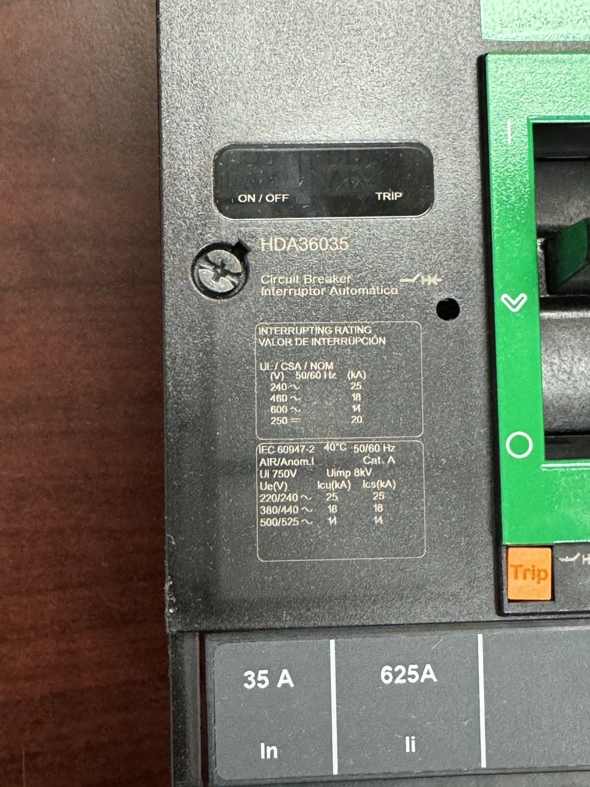 HDA36035 3Pole 35Amp 480/600Volt I-Line NEW Square D HDA Circuit Breaker