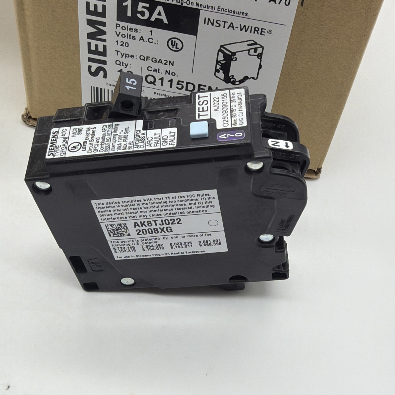 10X Siemens Q115DFN 15A 120V AFCI/GFCI Dual Function Plug-On Neutral Breaker NEW
