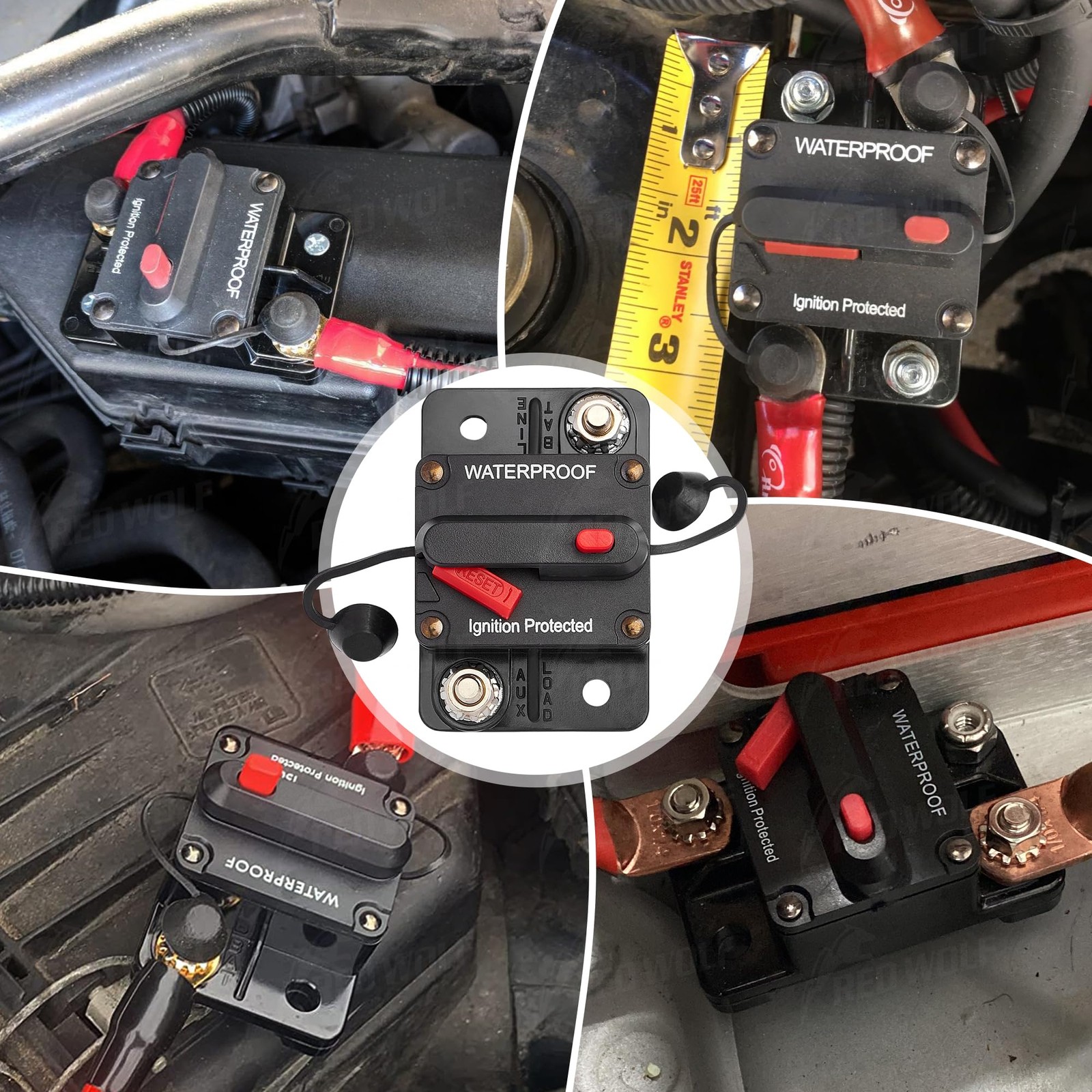 60 Amp Circuit Breaker W/Ring Terminal 6 Gauge Connector Manual Reset Switch for