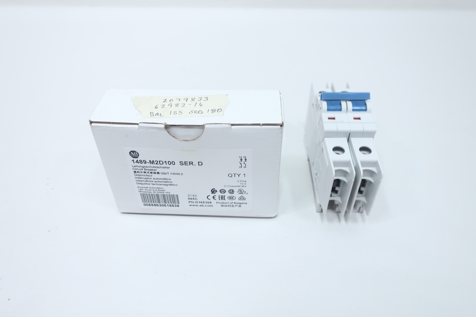 Allen Bradley 1489-M2D100 Miniature Circuit Breaker 10a Amp 277v-ac 2p