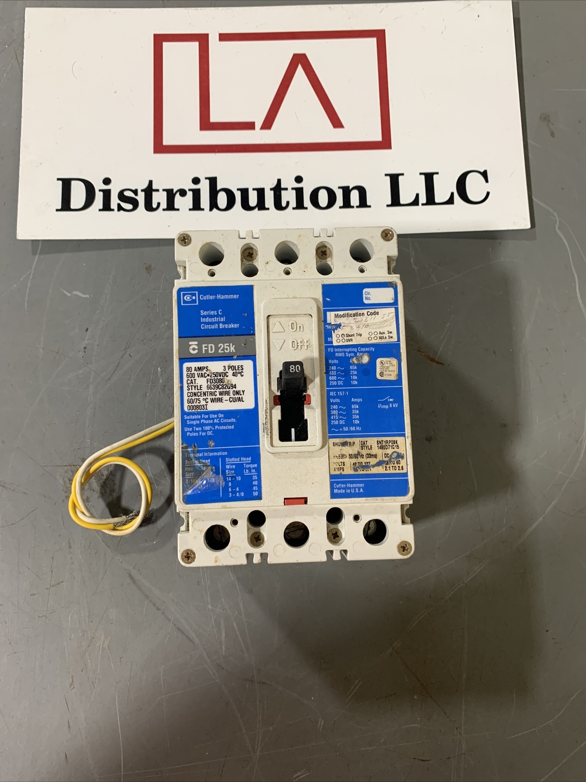 Cutler Hammer FD3080 80 AMP 600V 3Pole Breaker Shunt Trip SNT1RP08K FD 25K