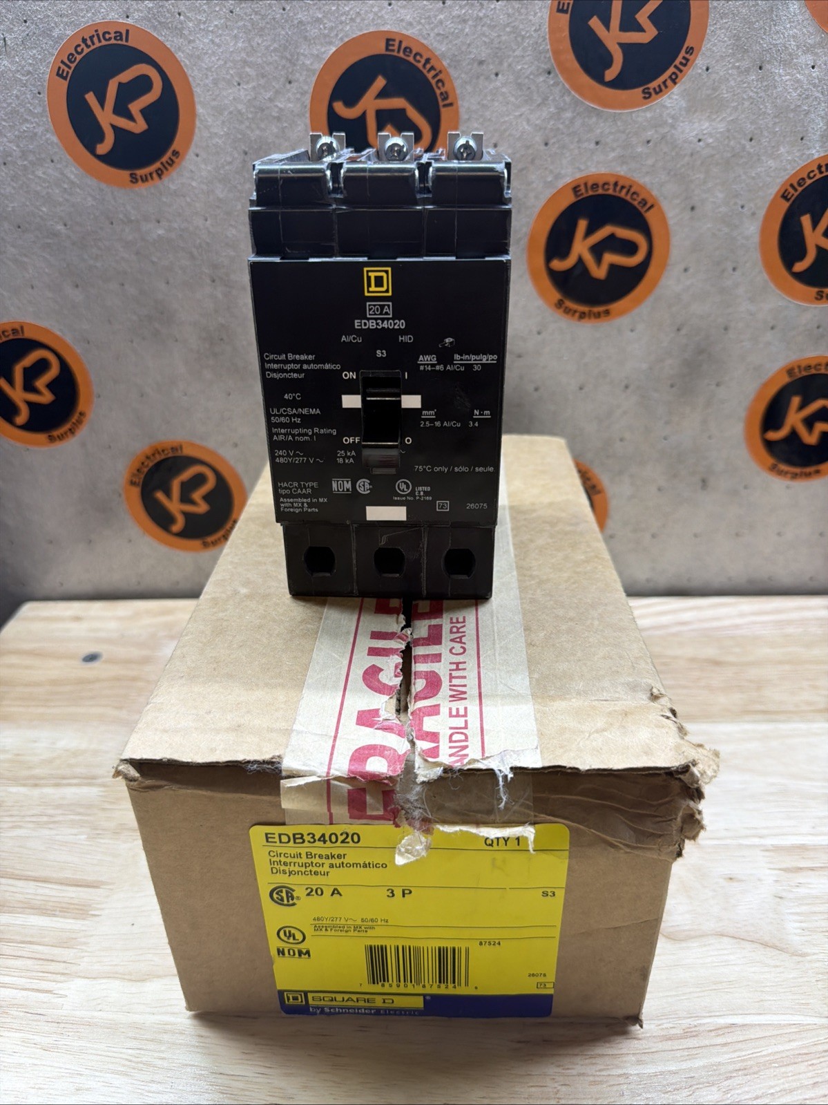 Square D EDB34020 3 Poles 20 Amp Bolt-On Circuit Breaker New In Box
