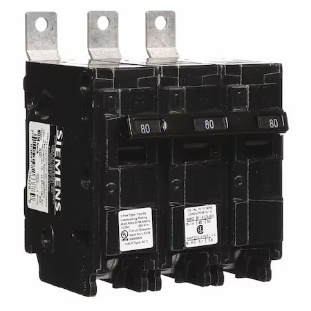 Siemens B380 Miniature Circuit Breaker, Bl Series, 80A, 3 Pole, 240V Ac, 10Ka