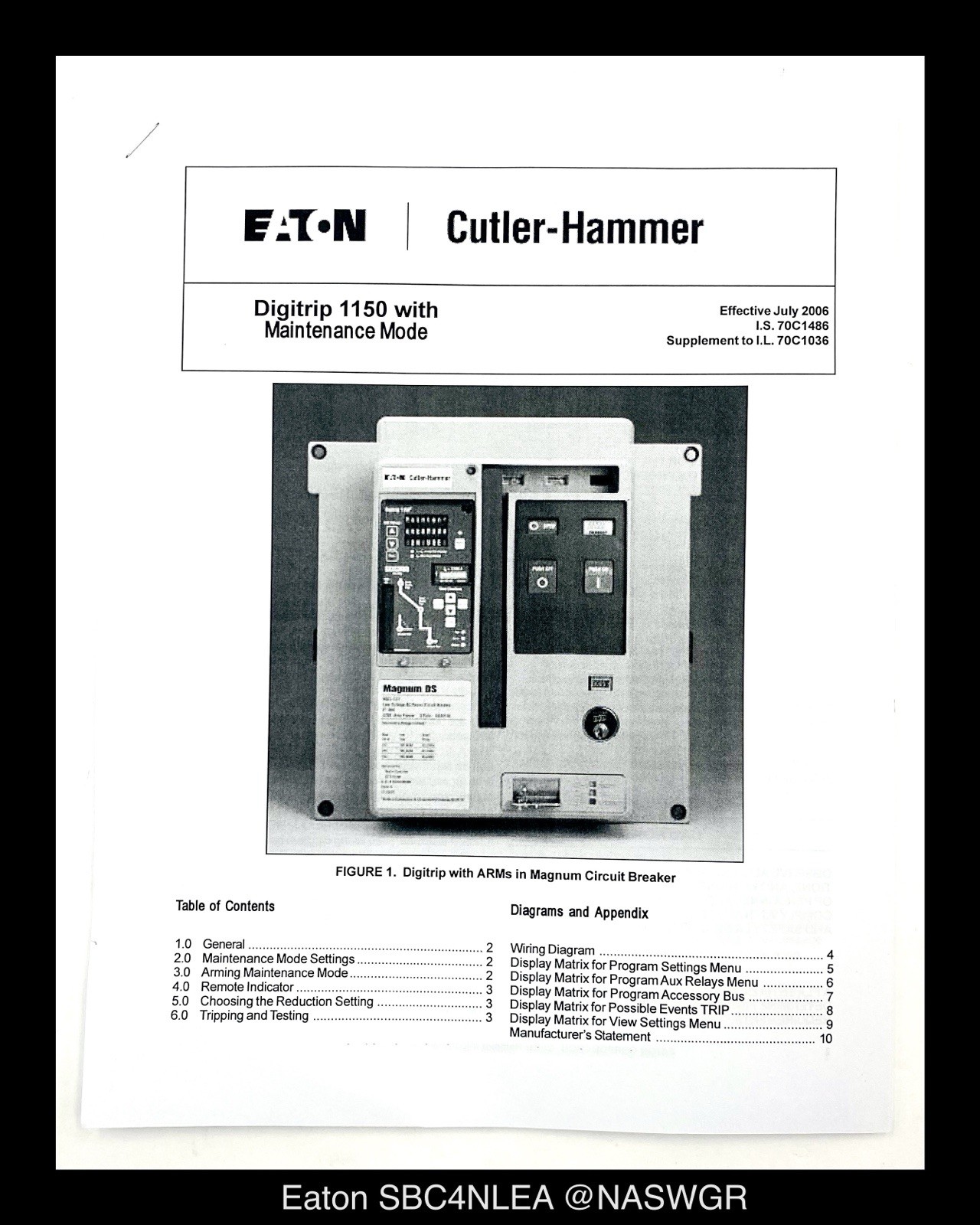 Eaton Magnum SB SBNC4N3LEA Circuit Breaker MO/DO – 4000A – Unused/Warranty
