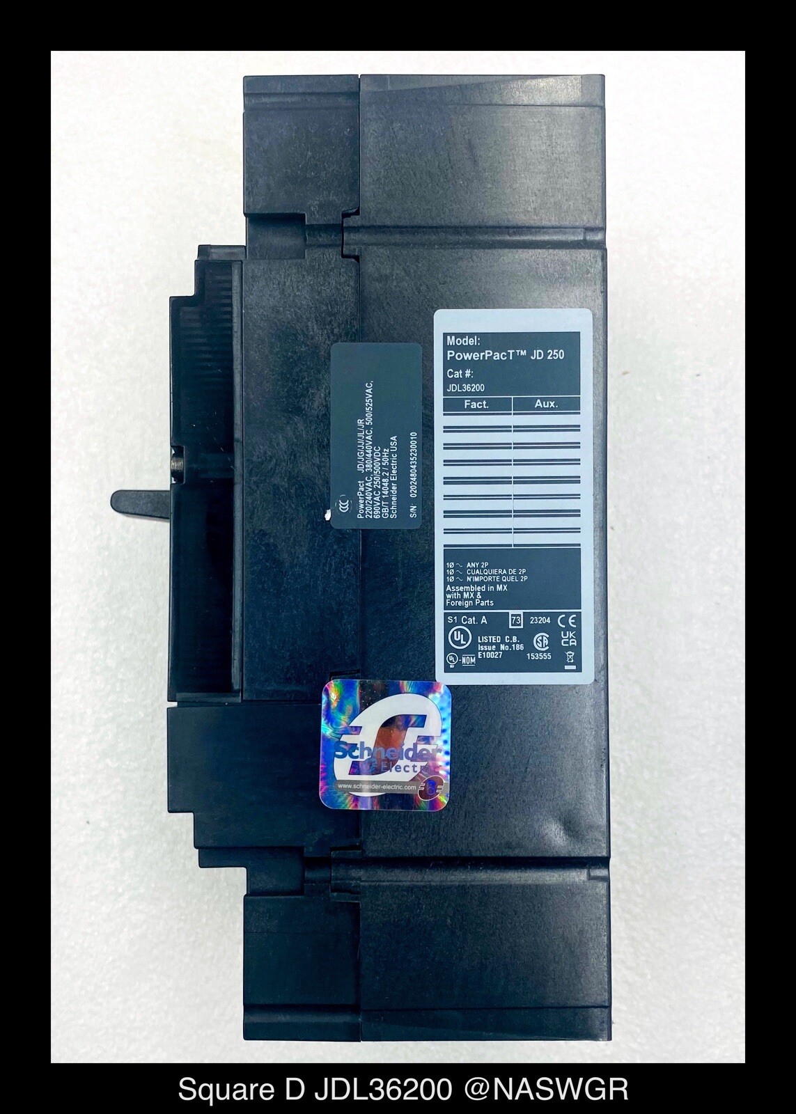 Square D JDL36200 Molded Case Circuit Breaker – 200 Amp – Unused/1Yr Warranty