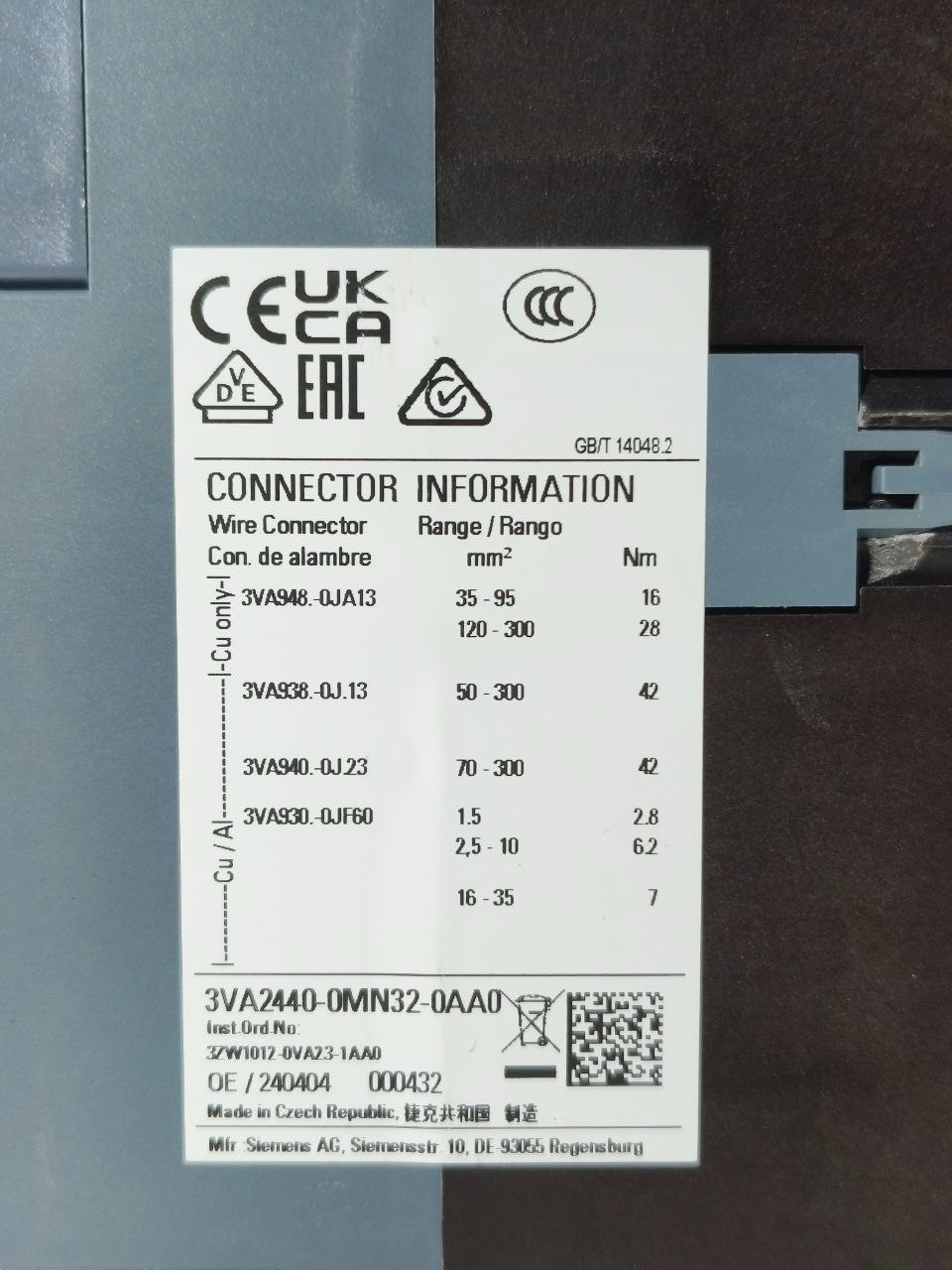 NEW | SIEMENS 3VA2440-0MN32-0AA0 SENTRON MCCB 400A 3-POLE 415V 200KA FRAME 630