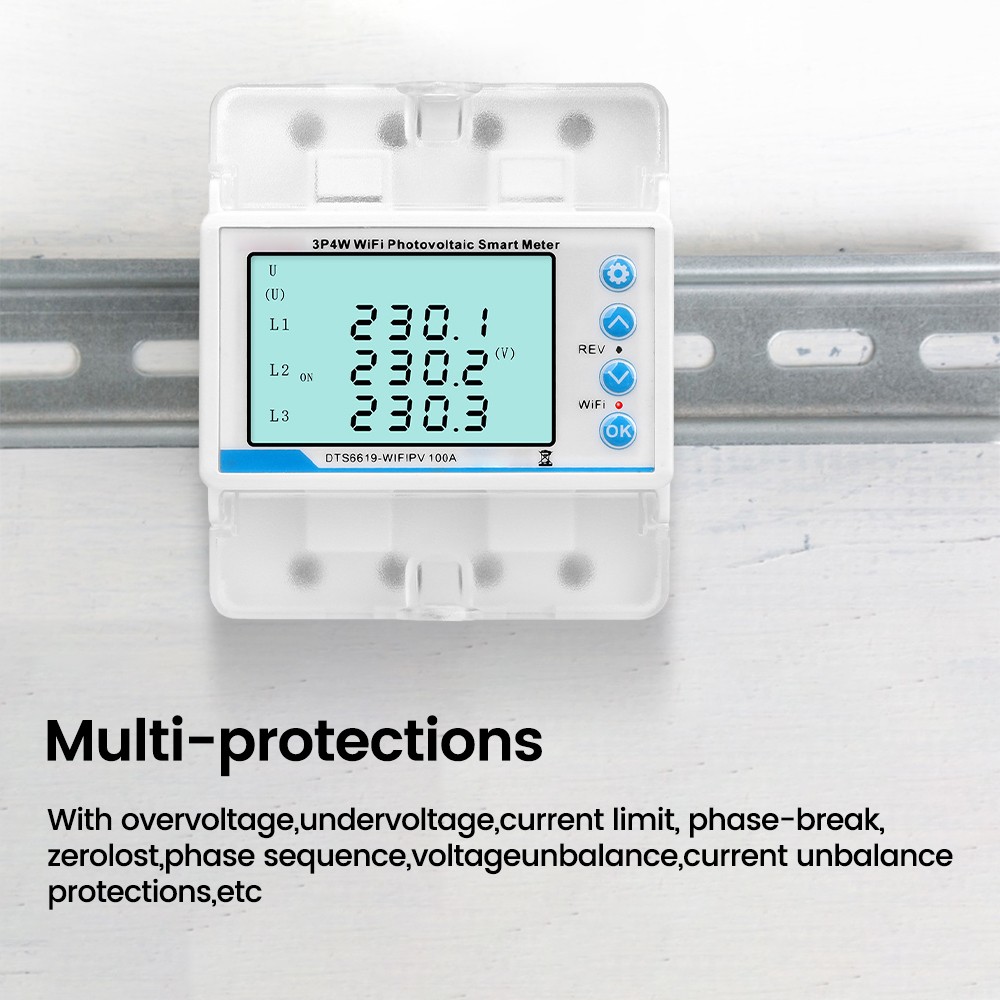 3-phase Tuya WiFi Overload Time Delay Energy Meter Limit Circuit Breaker 100A