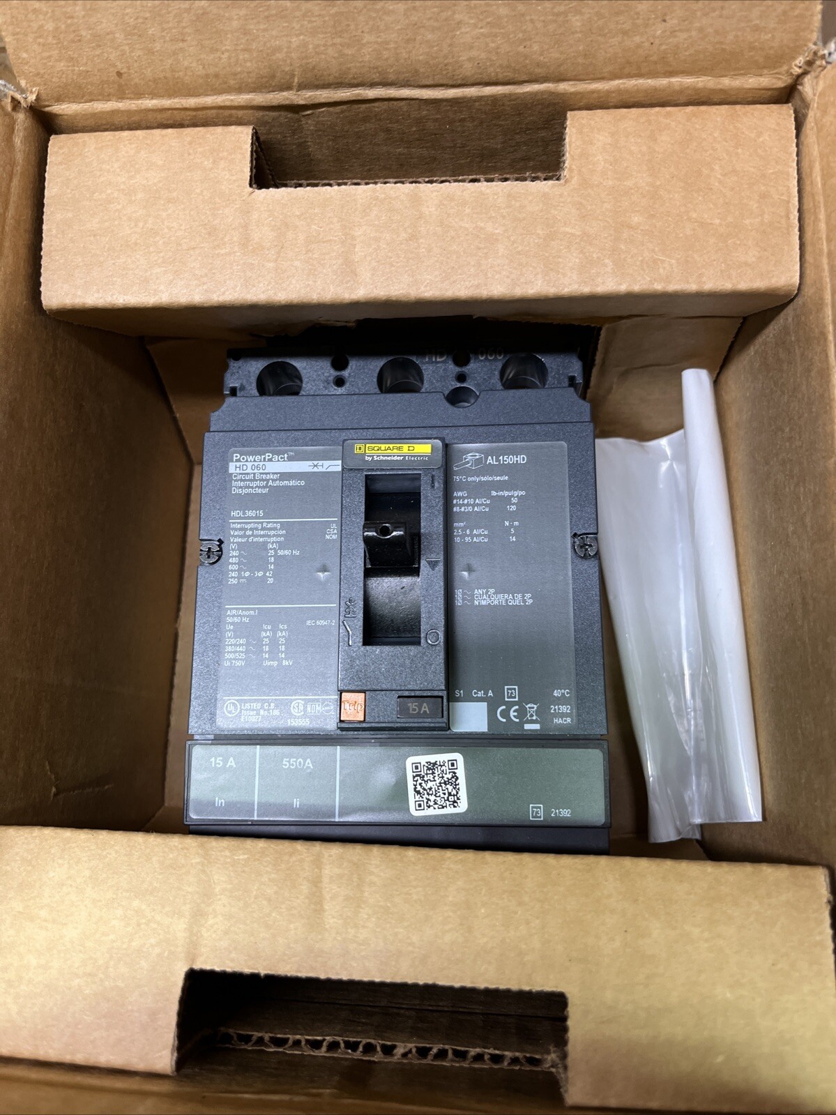 (UP TO 3) NEW NIB HDL36015 SQUARE D CIRCUIT BREAKER 3POLE 15AMP 600VAC