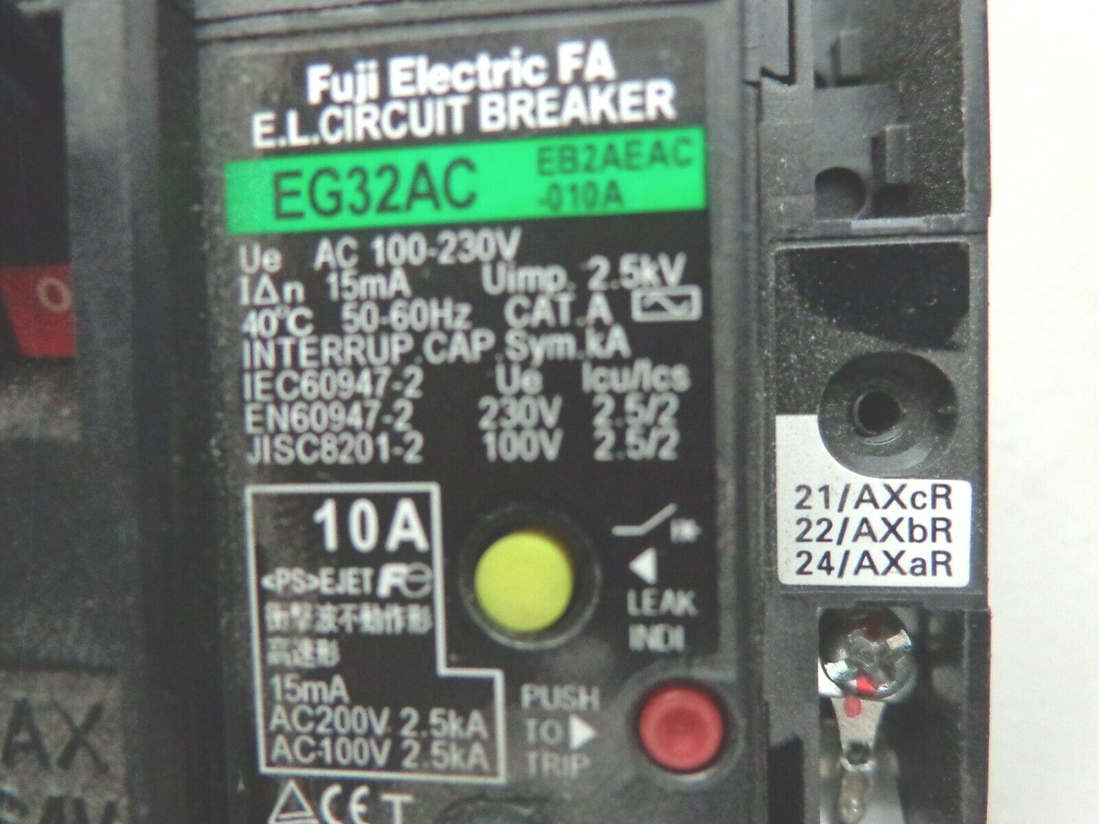 Fuji Electric Circuit Breaker FA EL EG32AC 10AMP