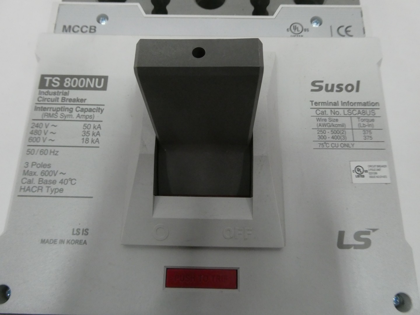 Susol LSCA8US TS800NU Molded Case Circuit Breaker 3p 600a Amp 240/480/600v-ac
