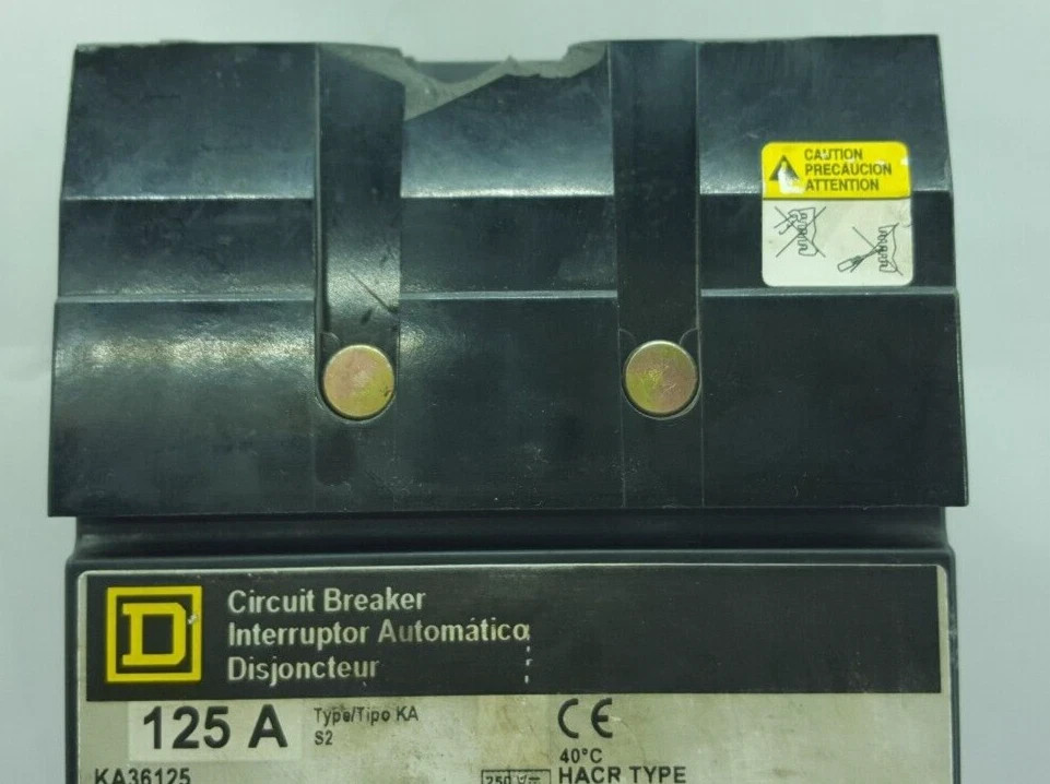 SQUARE D KA36125 3 POLE 125 AMPS CIRCUIT BREAKER 600V 250V / TESTED OK