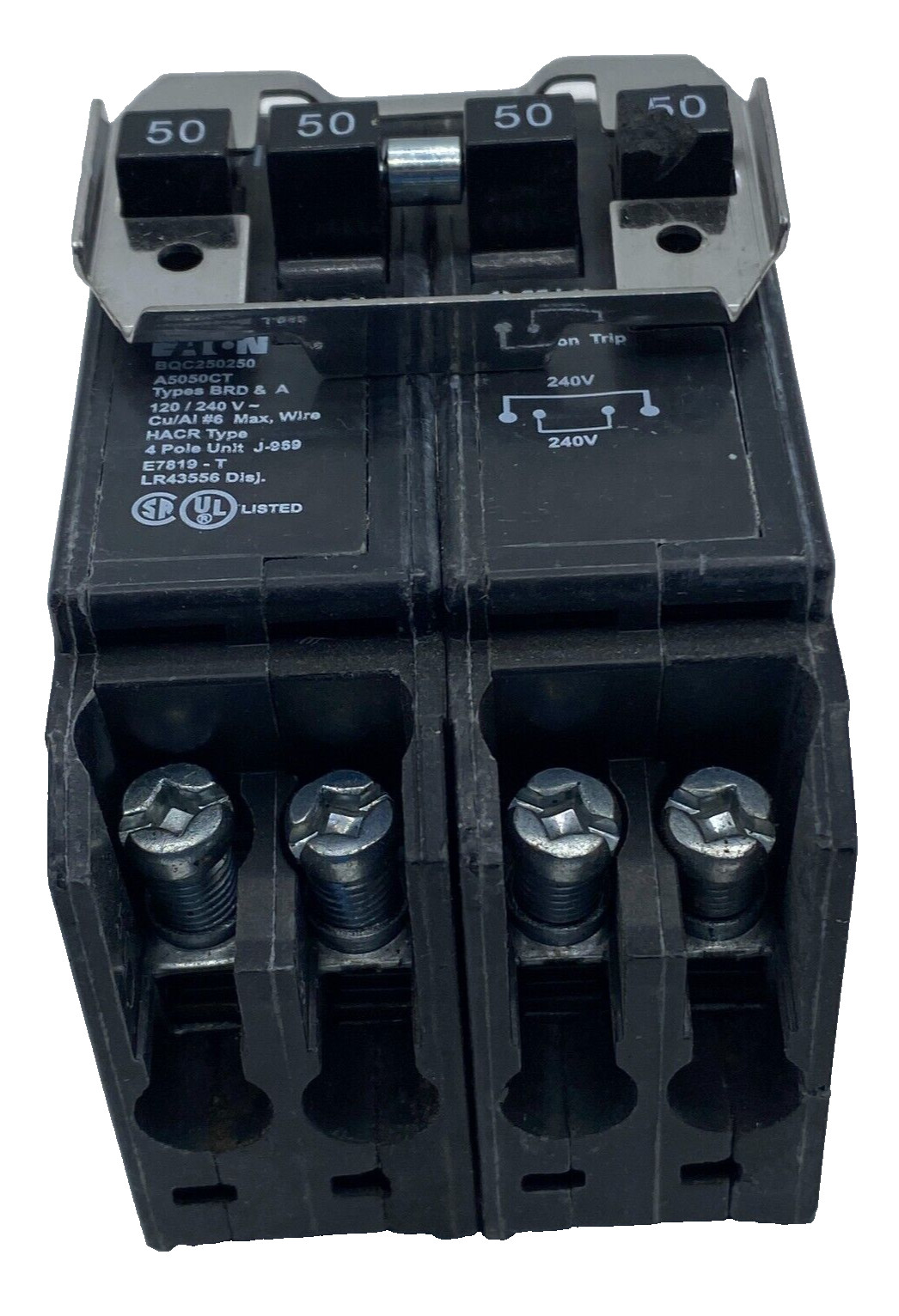 EATON BQC250250 CIRCUIT BREAKER 4 POLE UNIT 50 AMP A5050CT 120/240V, BRD & A 🎯