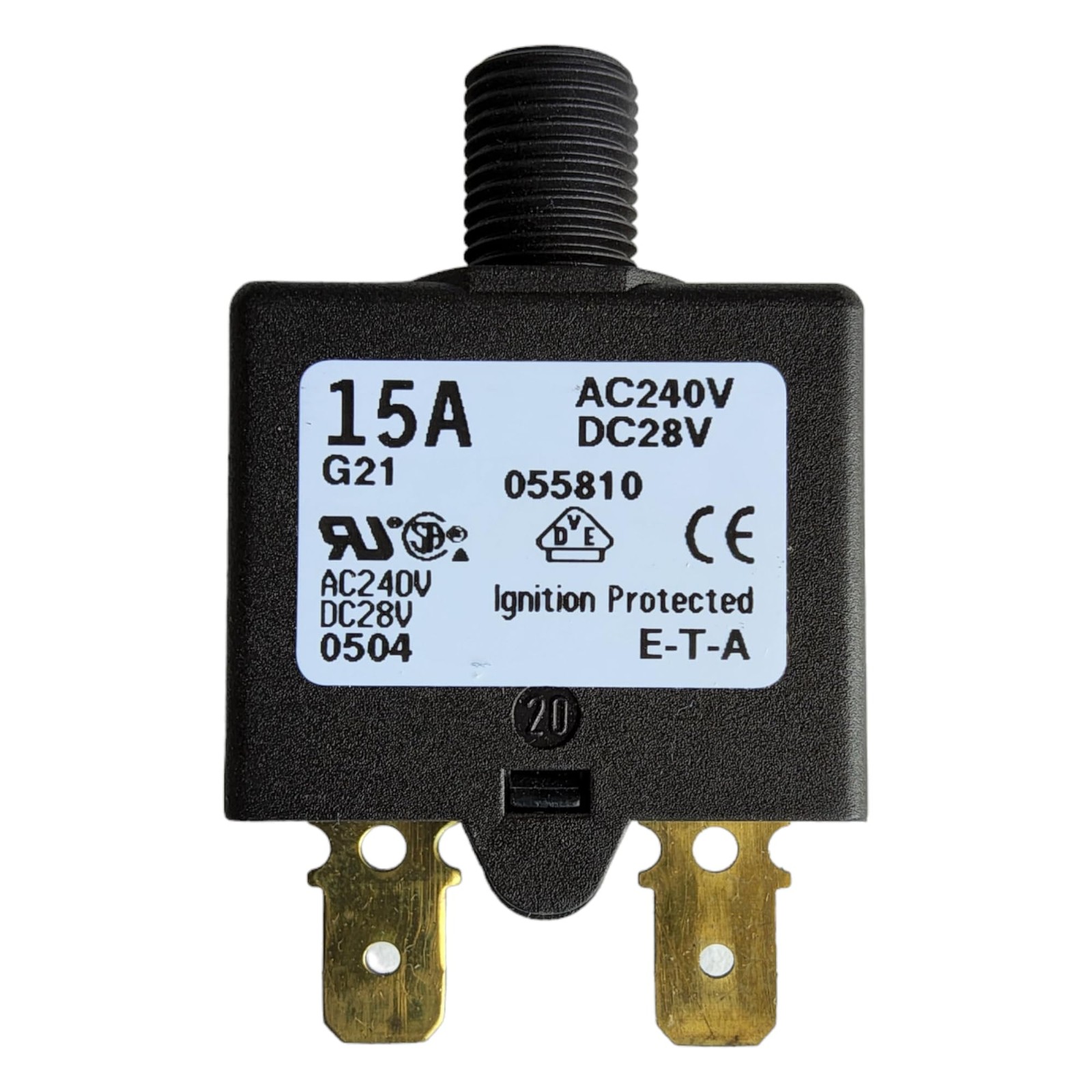 1658G2101P1015A Circuit Breaker Therm Push 15A Flange 1 Pole 240/28VAC/VDC
