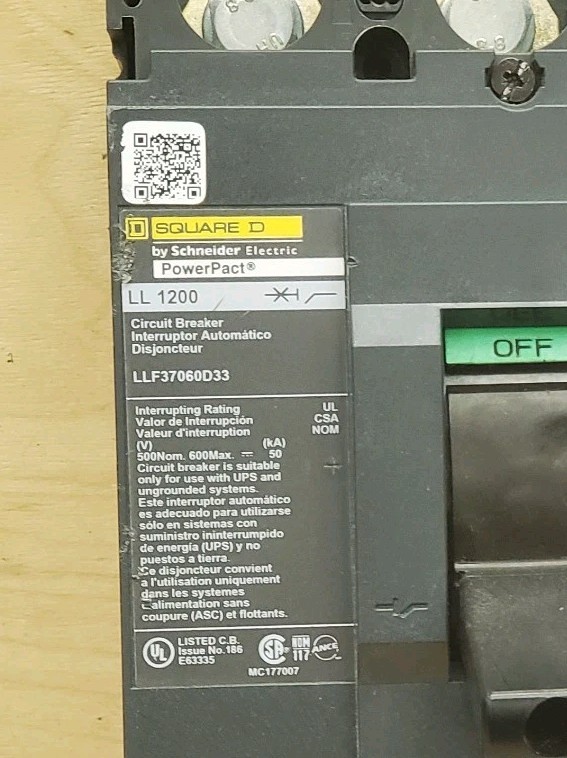 Square D LLF37060D33 PowerPact Circuit Breaker 600 Amp 500VDC w/ Adj Mag Trip