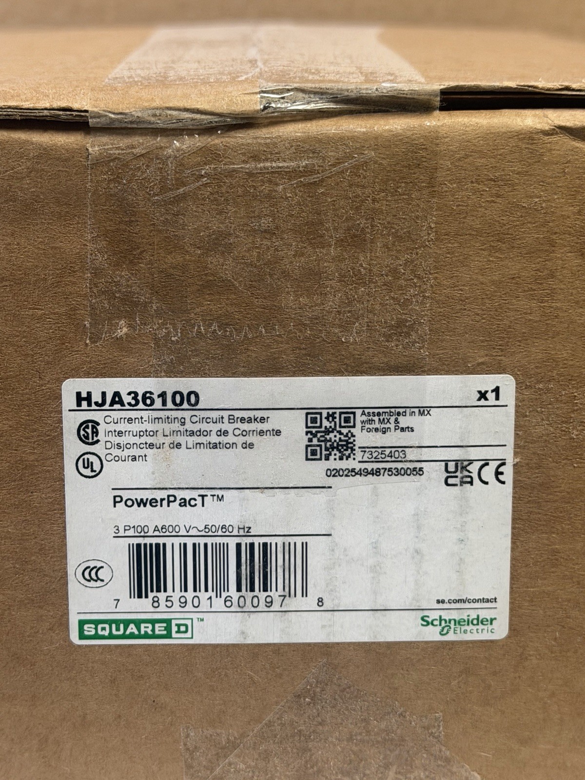 Square D HJA36100 PowerPact H-Frame Breaker | I-Line, 3-Pole, 100A, 600V I-Line
