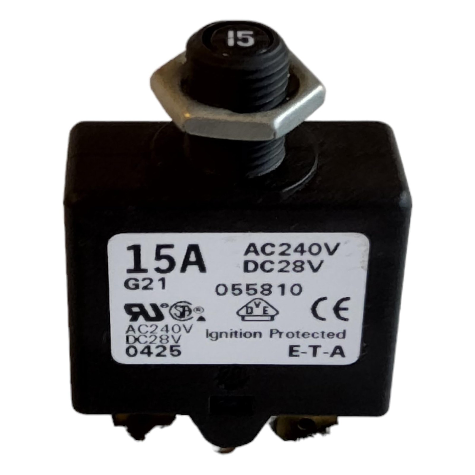1658G2101P1015A Circuit Breaker Therm Push 15A Flange 1 Pole 240/28VAC/VDC