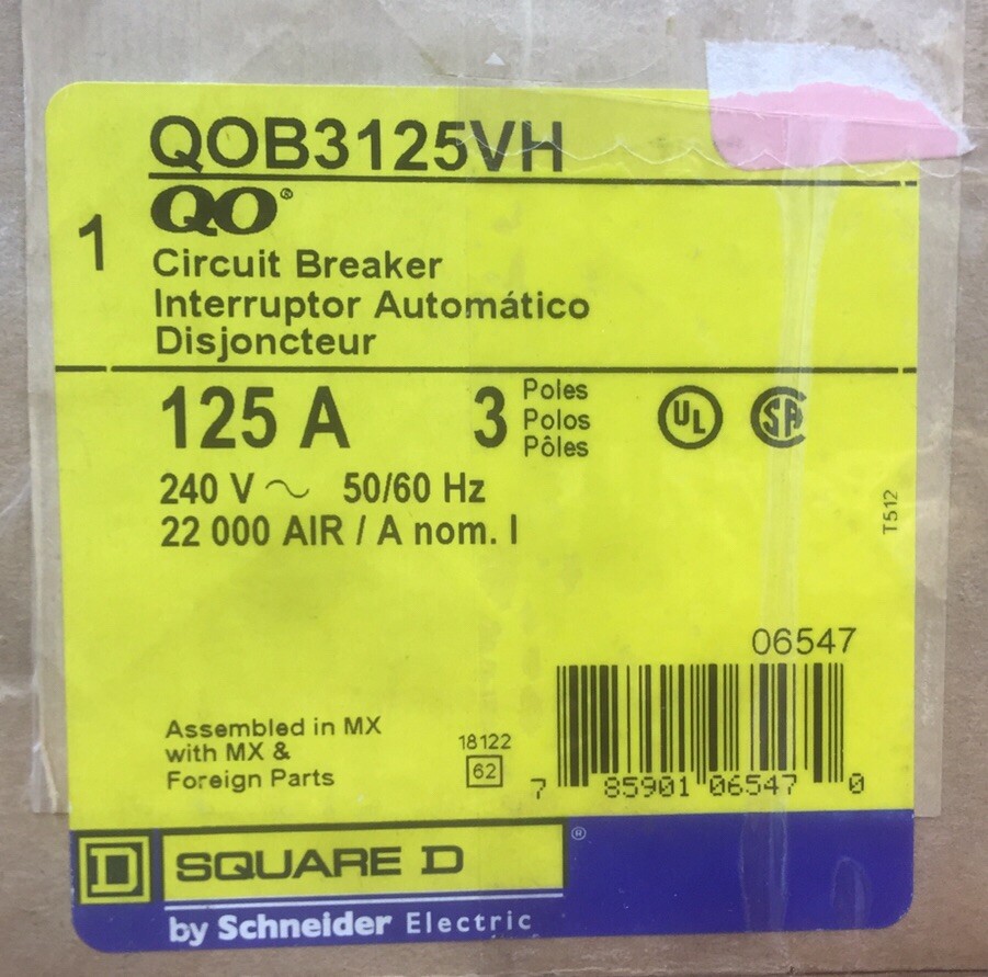 HOUSTON STOCK NEW SQUARE D QOB3125VH TYPE QOB 125 AMP FREE 2 DAY AIR SHIPPING