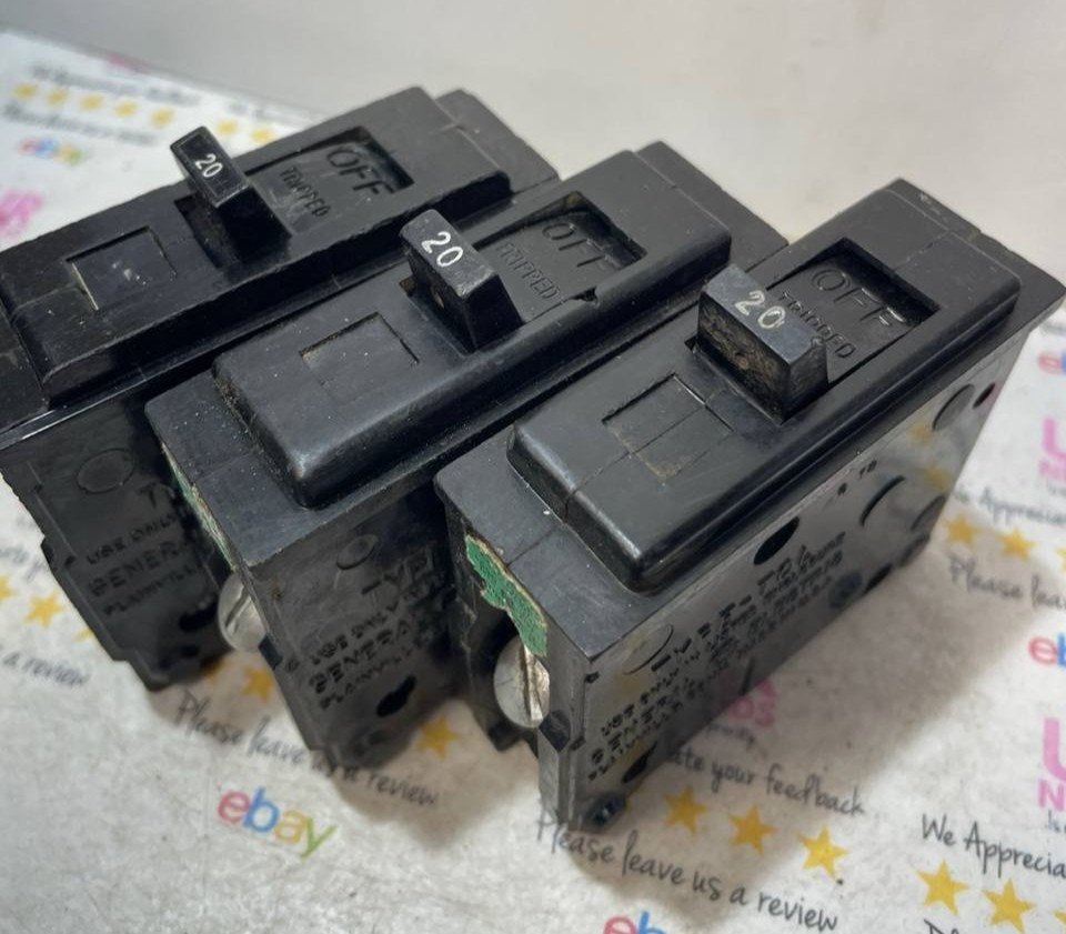 3 GE TQL1120 Single Pole 120/240 Volt 20 Amp Plug-In Circuit Breaker lot of 3