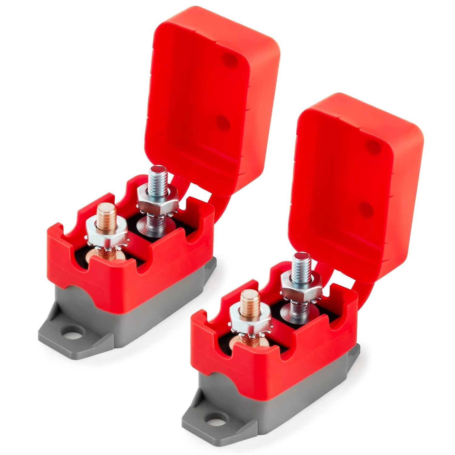2-Pack 24A 12V–24V Automatic Reset Circuit Breaker with Cover & Stud Bolt