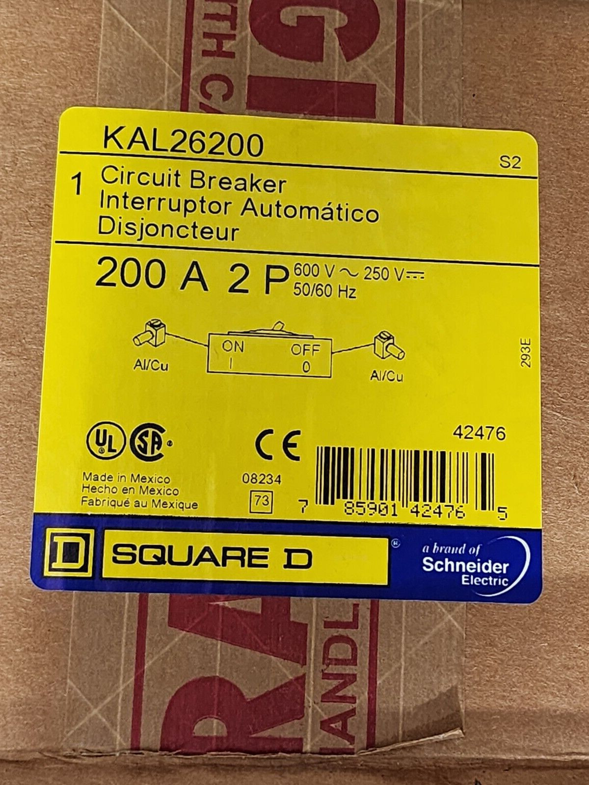 NEW! SQUARE D KAL26 200A AUTOMATIC MAIN CIRCUIT BREAKER INTERRUPTOR