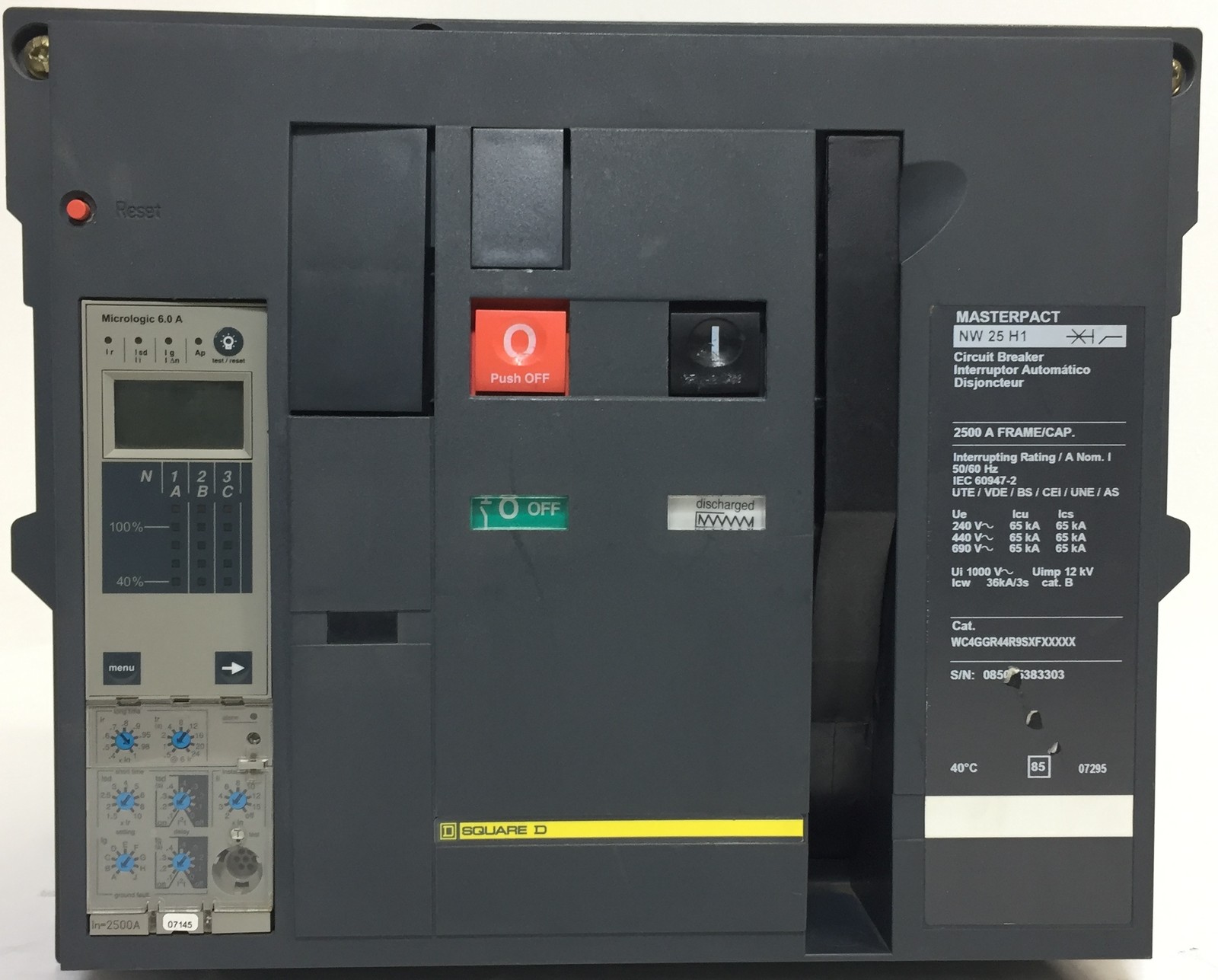 Square D NW25H1 2500A LSIG MasterPact Circuit Breaker w/ 2500 Amp Trip 3P Ground