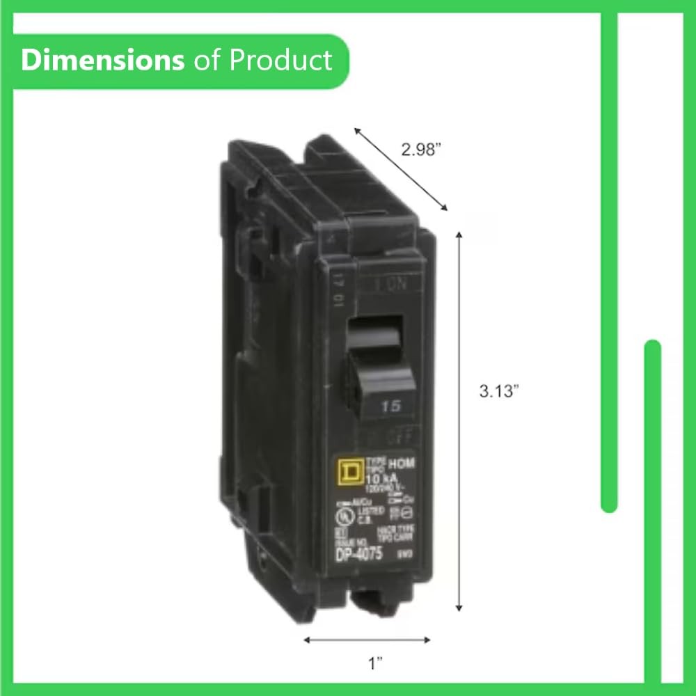 Genuine Square D HOM115 Circuit Breaker Kit Bundle (2 Pack), 15 Amp (15A) Sin…