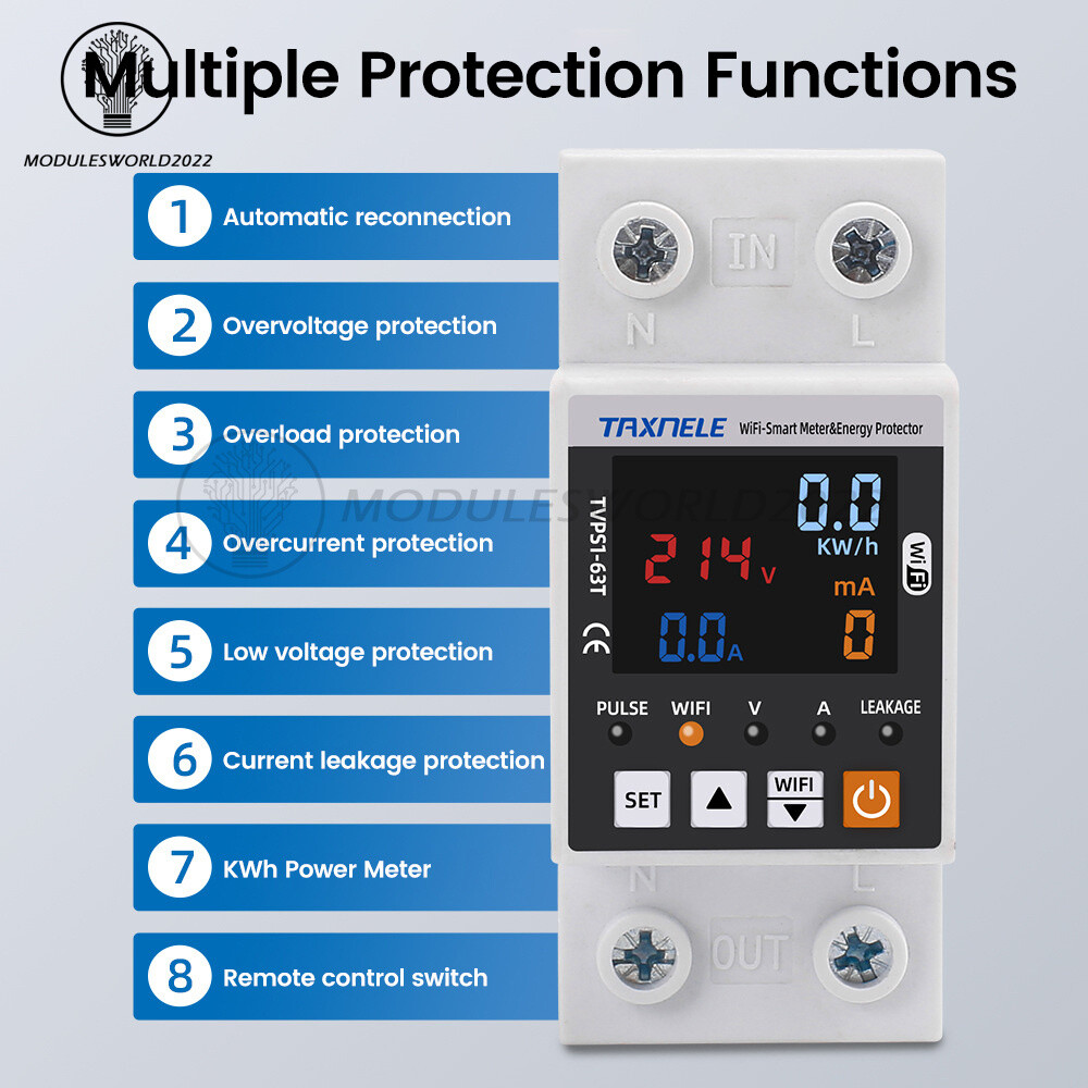 Tuya WIFI Smart Power Protector Overvoltage Leakage Protection Energy Meter