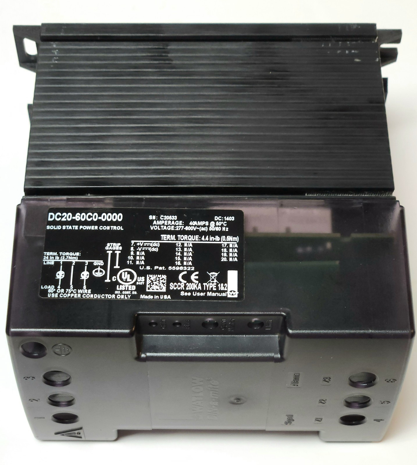 WATLOW DC20 60C0 0000 DIN-a-MITE SOLID STATE POWER CONTROL POWER SUPPLY Voltage