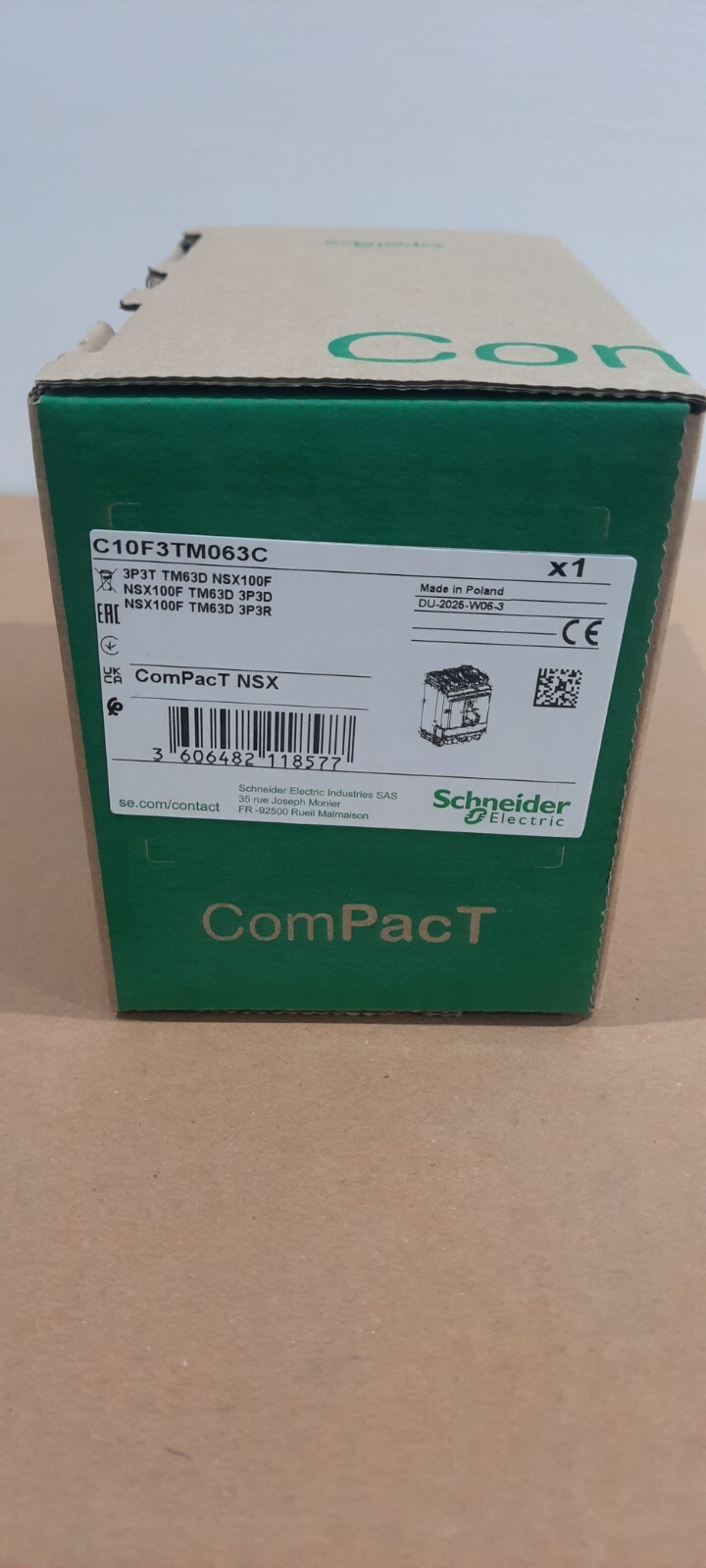 Schneider C10F3TM063C – 63A 3P, ComPacT NSX100F, 36kA at 415VAC, Made in Poland
