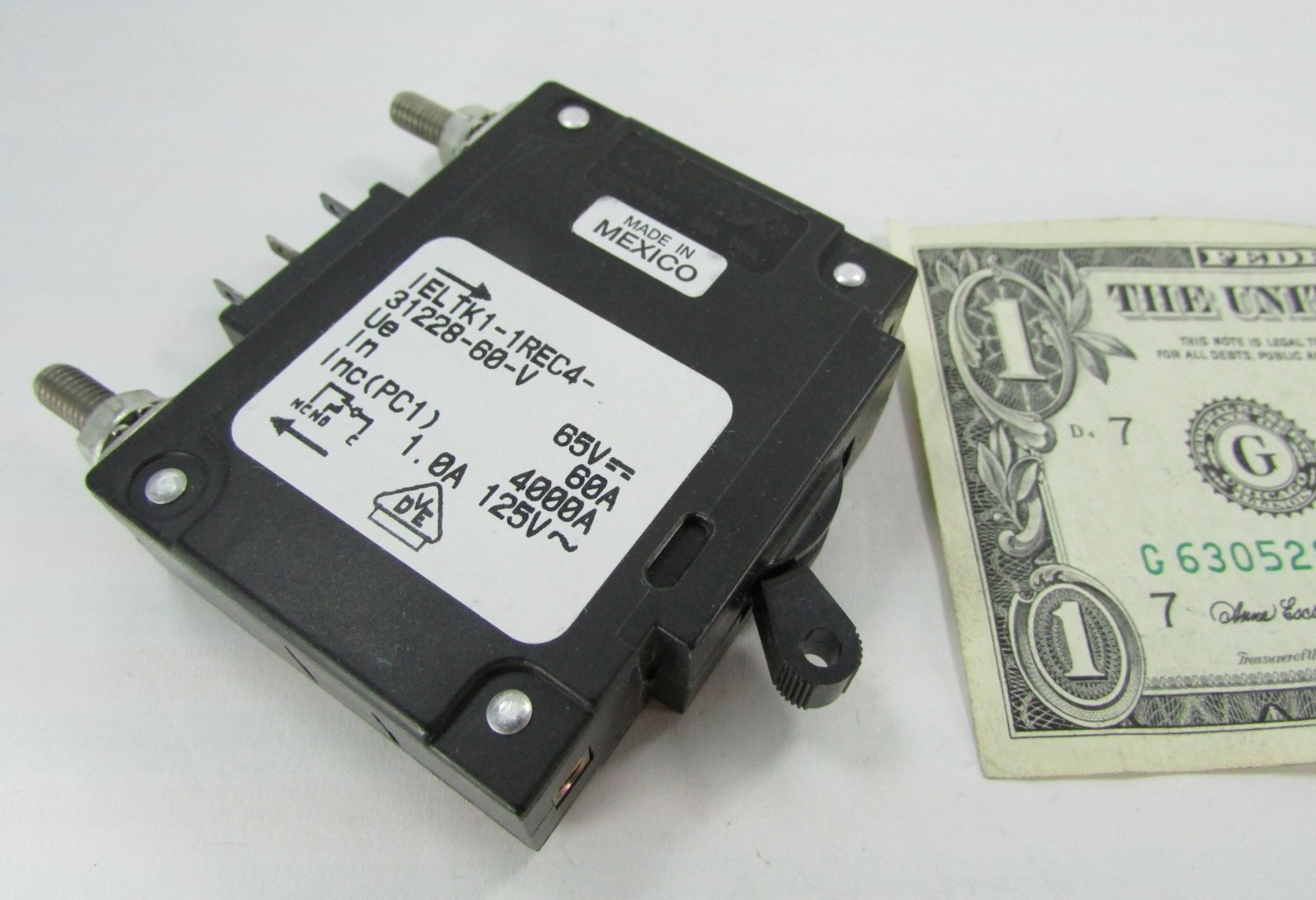 Airpax 60A 1-Pole DC Circuit Breakers IEC Stud Terminal w/125VAC Auxiliary Trip