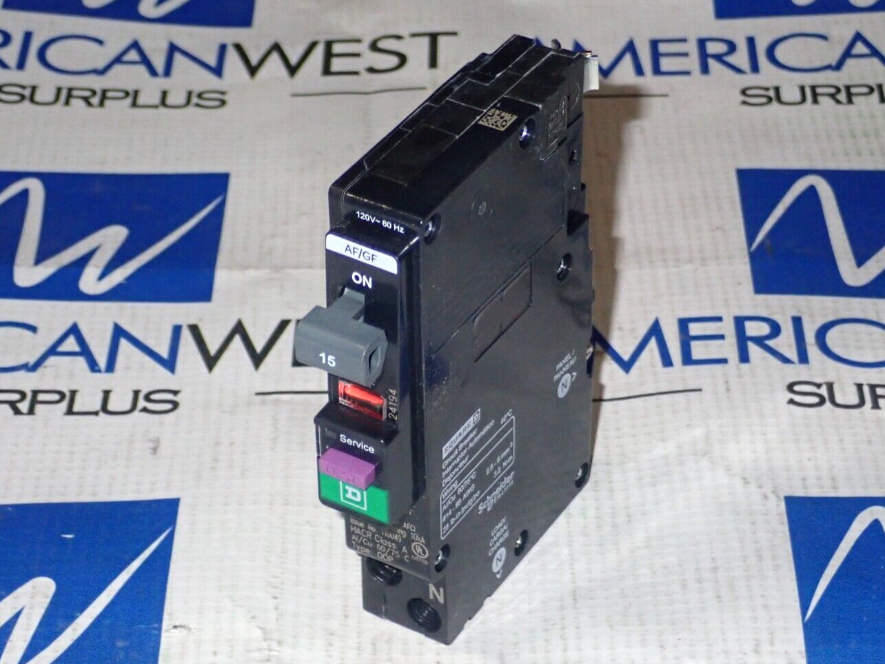 New Square D QO115PAFGF 1 Pole 15 Amp 120 Volt Arc Fault + Ground Fault Breaker