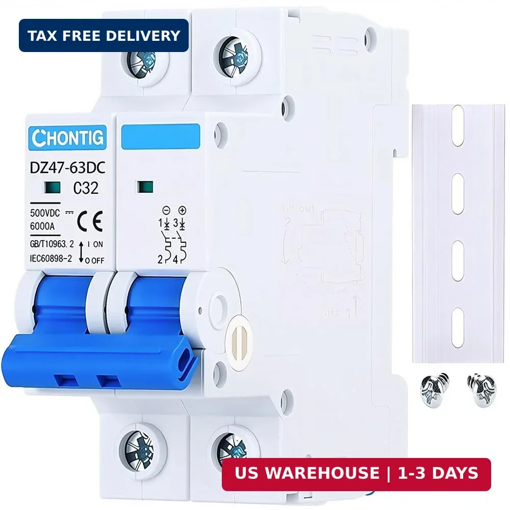 32 Amp Miniature DC Circuit Breaker 500V 2 Pole, Solar PV Disconnect Switch with