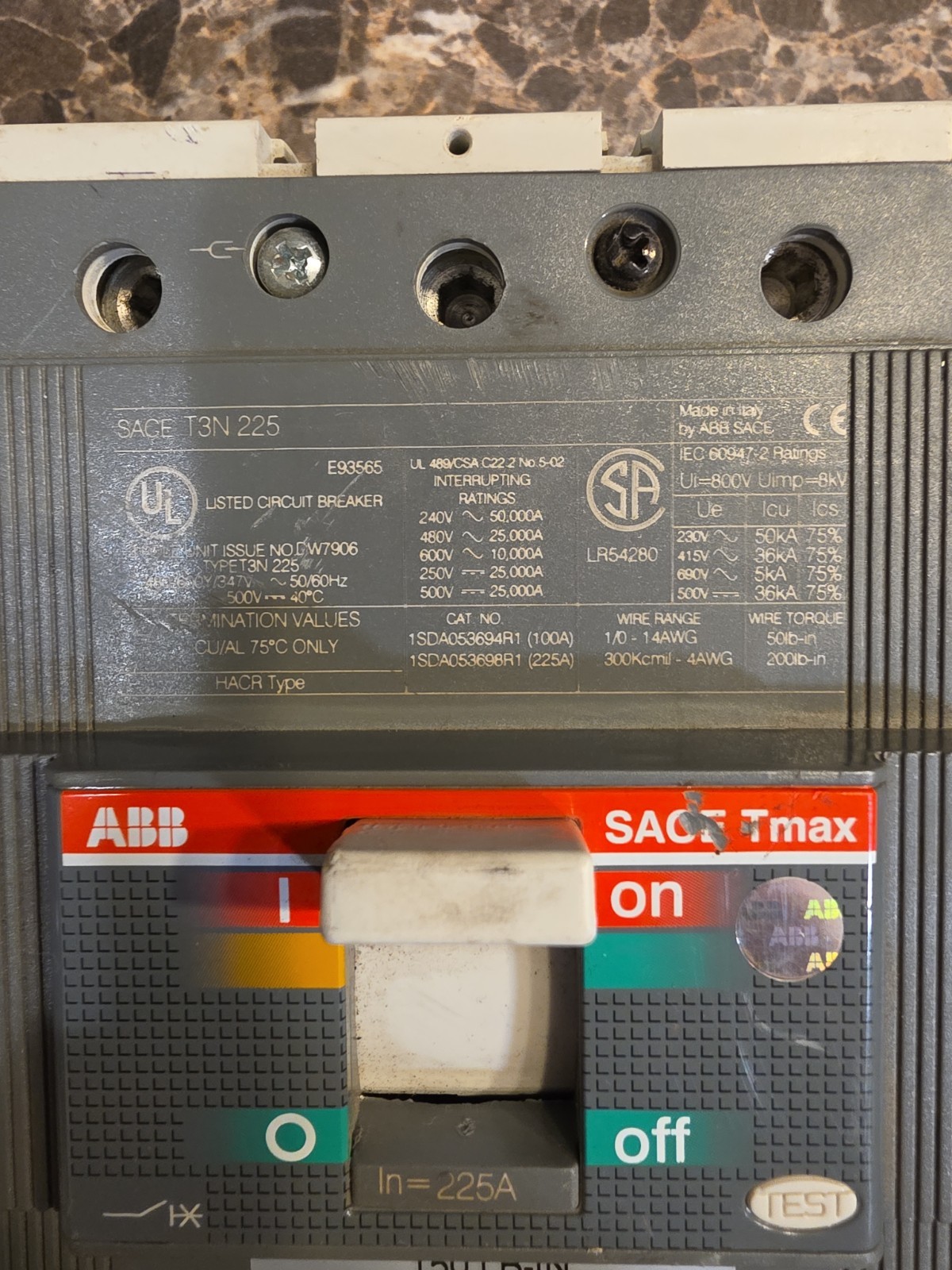 ABB SACE TMAX T3N 225 Circuit Breaker 225 Amp