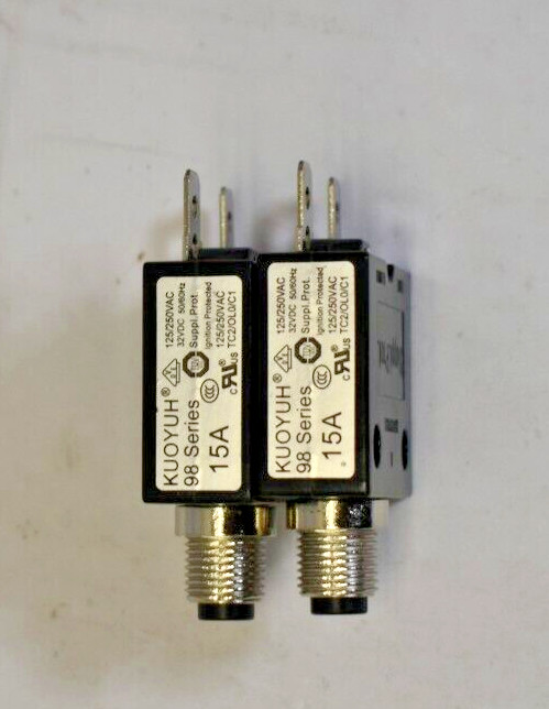 KUOYUH 98 Series 15A 125/250VAC 32VDC Thermal Overload Circuit Breaker 2 Pack