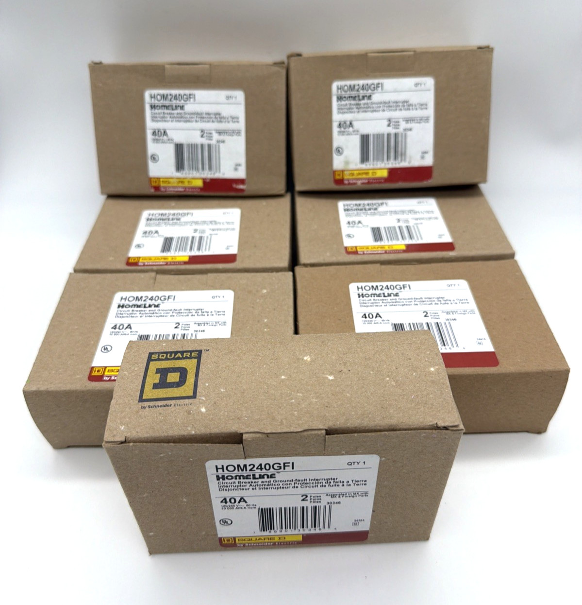 Square D HOM240GFI 40A 2-Pole GFCI Circuit Breaker Plug-On Neutral UL 7-Pack NEW