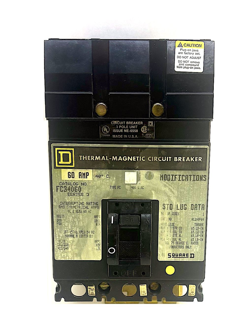 Square D FC34060 3 Pole 60 Amp 480 Vac Circuit Breaker (Report)