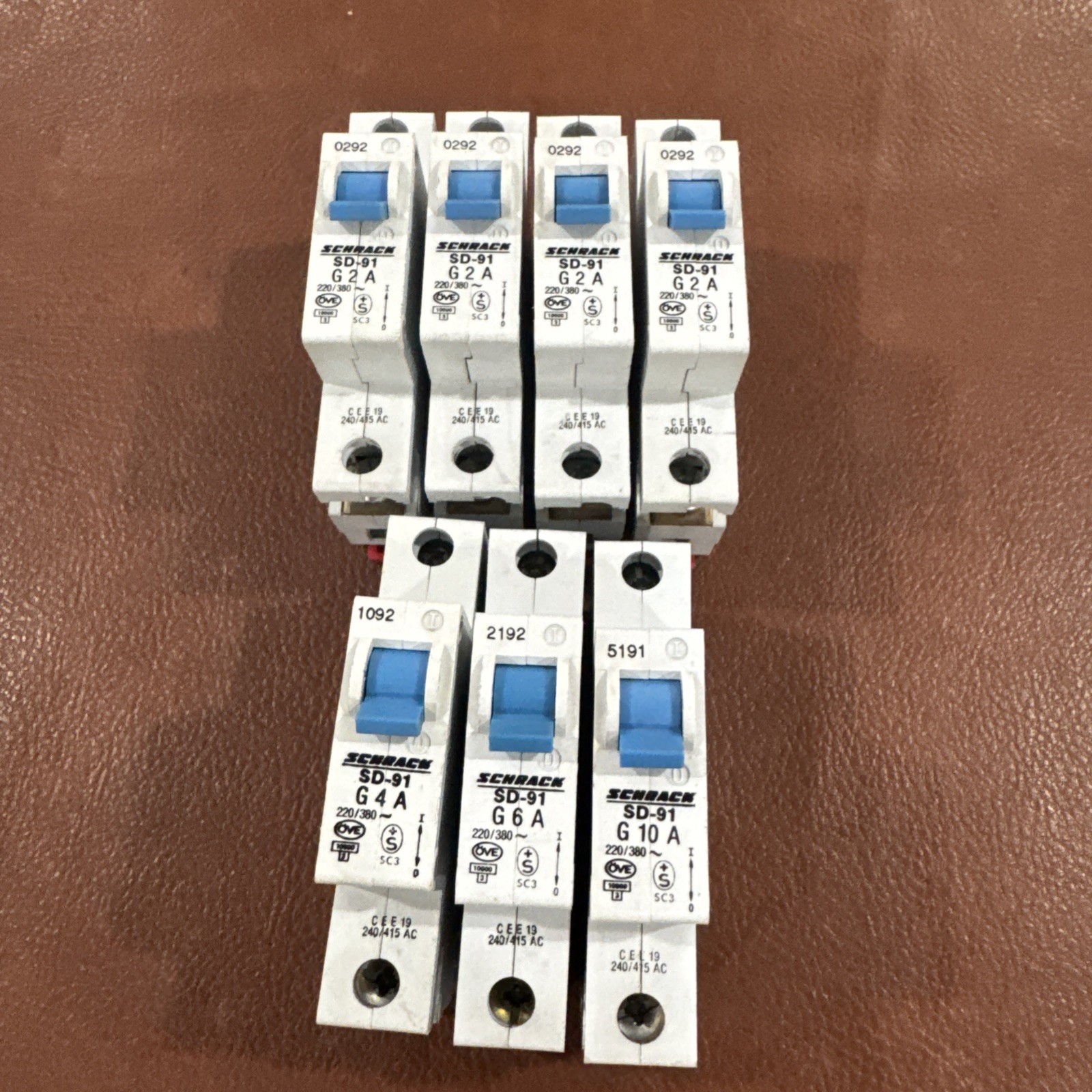 Lot of 7 Schrack SD-91 G2A G4A G6A G10A Circuit Breaker 2 Pole
