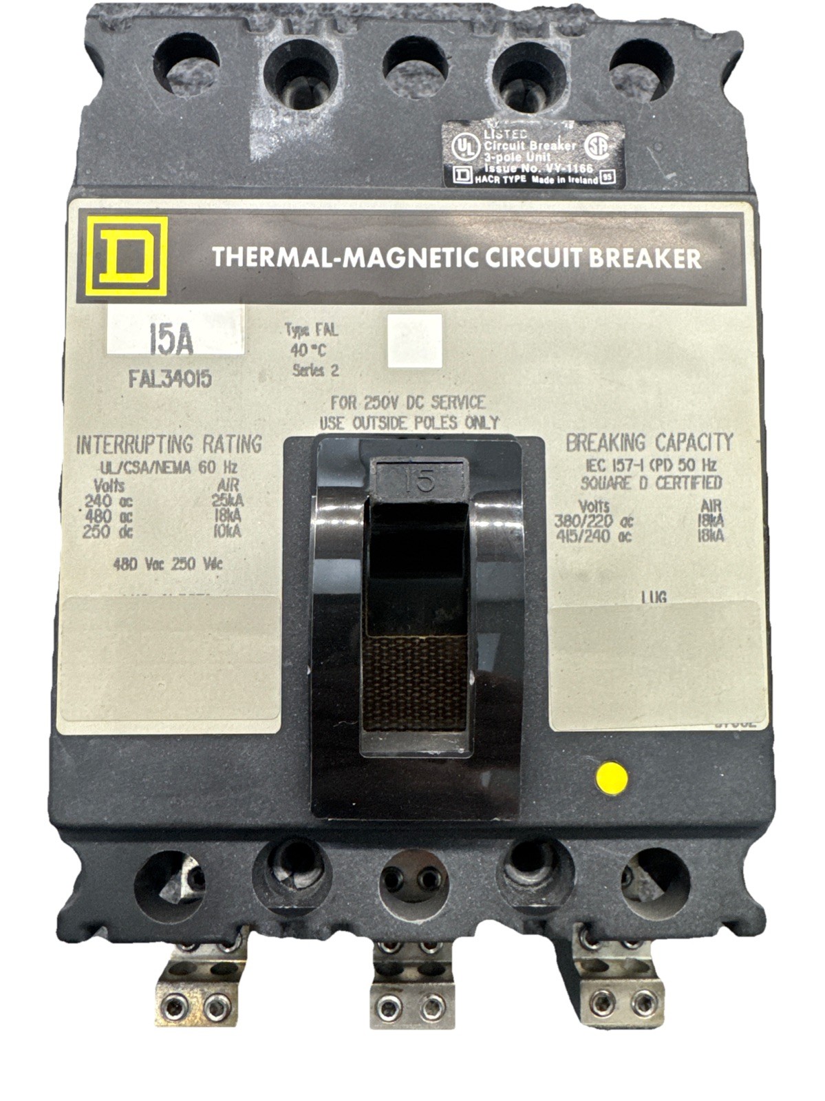 SQUARE D FAL34015 15 Amp 480 Volt 3 Pole Control Panel Branch Distribution Lugs