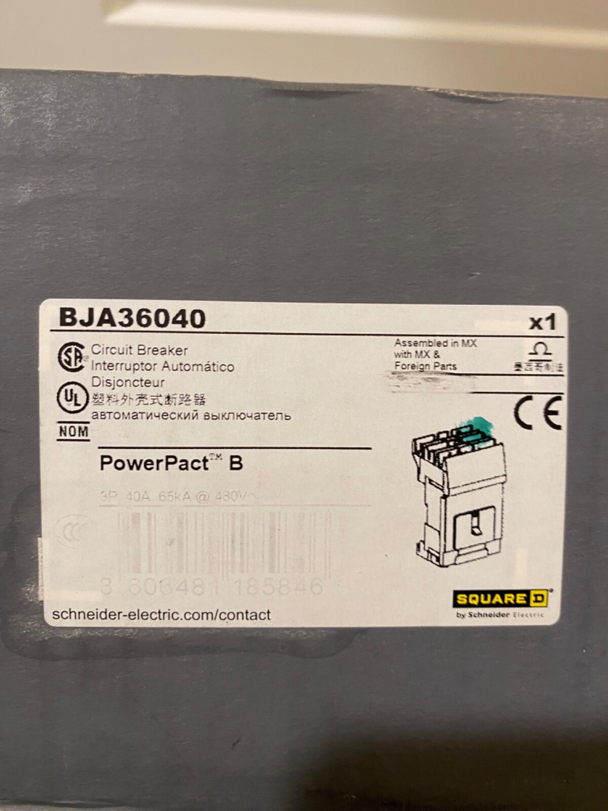 BJA36040 Square D Schneider Circuit Breaker 40amp 600v 3 pole