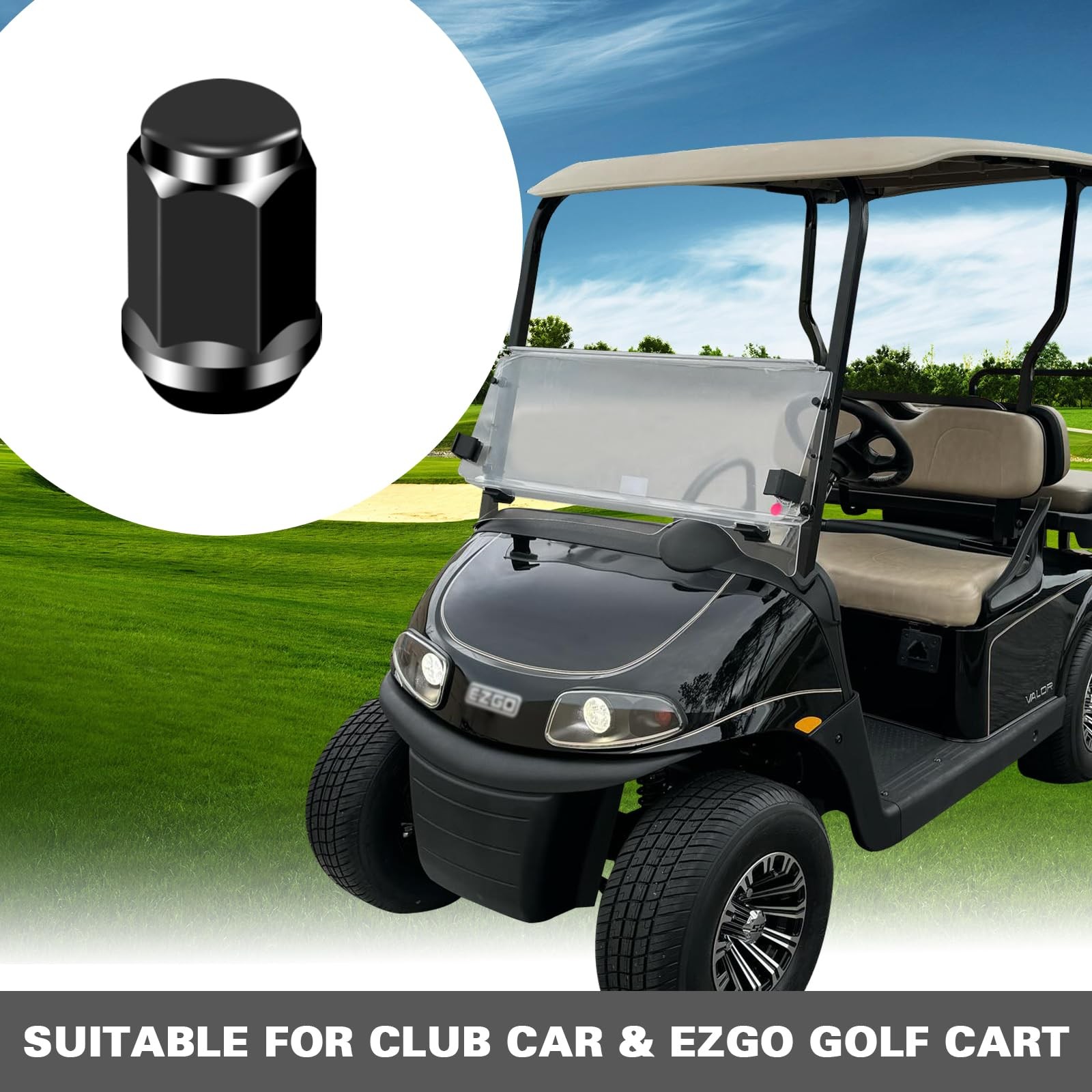 Golf Cart Wheel Lug Nuts for EZGO & Club 1/2-20, 1.40 inches, 3/4 inch, Black