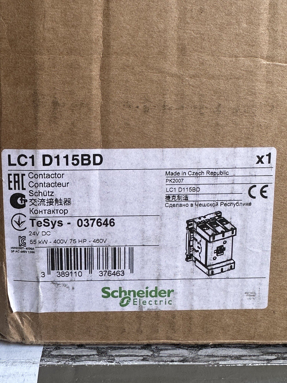 NEW OPEN BOX Schneider LC1 D115BD 3P 115A 24VDC Coil Contactor 75HP 460V