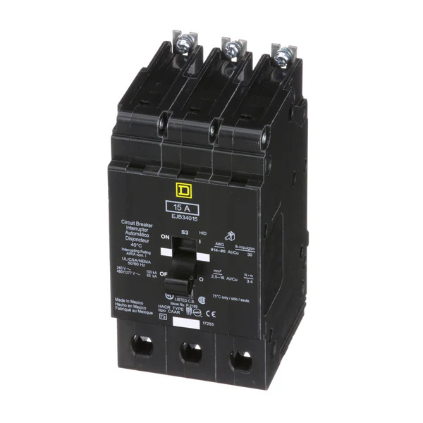 NIB – Square D – EJB34015 – Mini Circuit Breaker, E-Frame, 15A, 3 Pole, 480Y/277