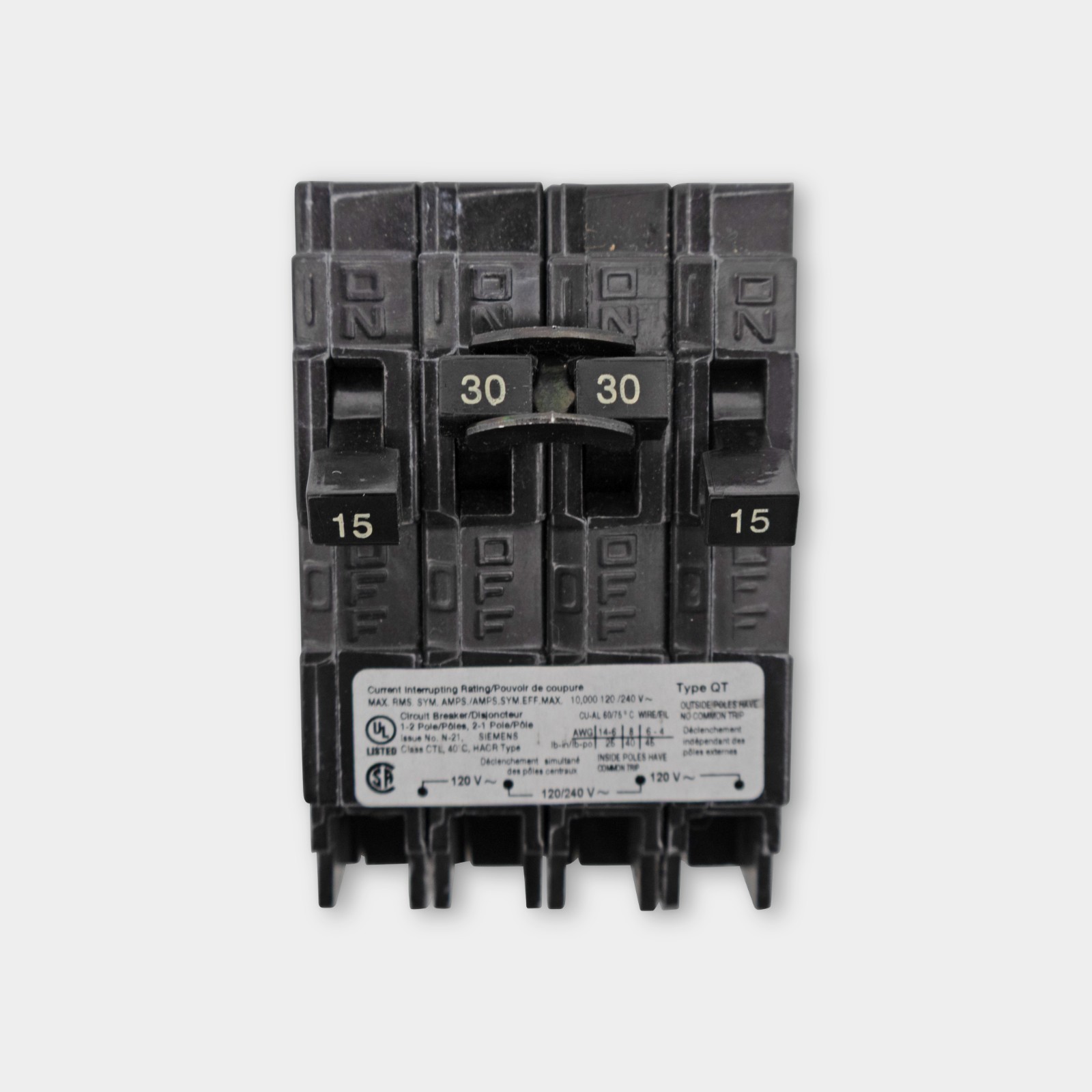 SIEMENS Q21530CT BREAKER 4POLE 2-15A 2-30A 120/240V NEW READY TO SHIP (EACH)