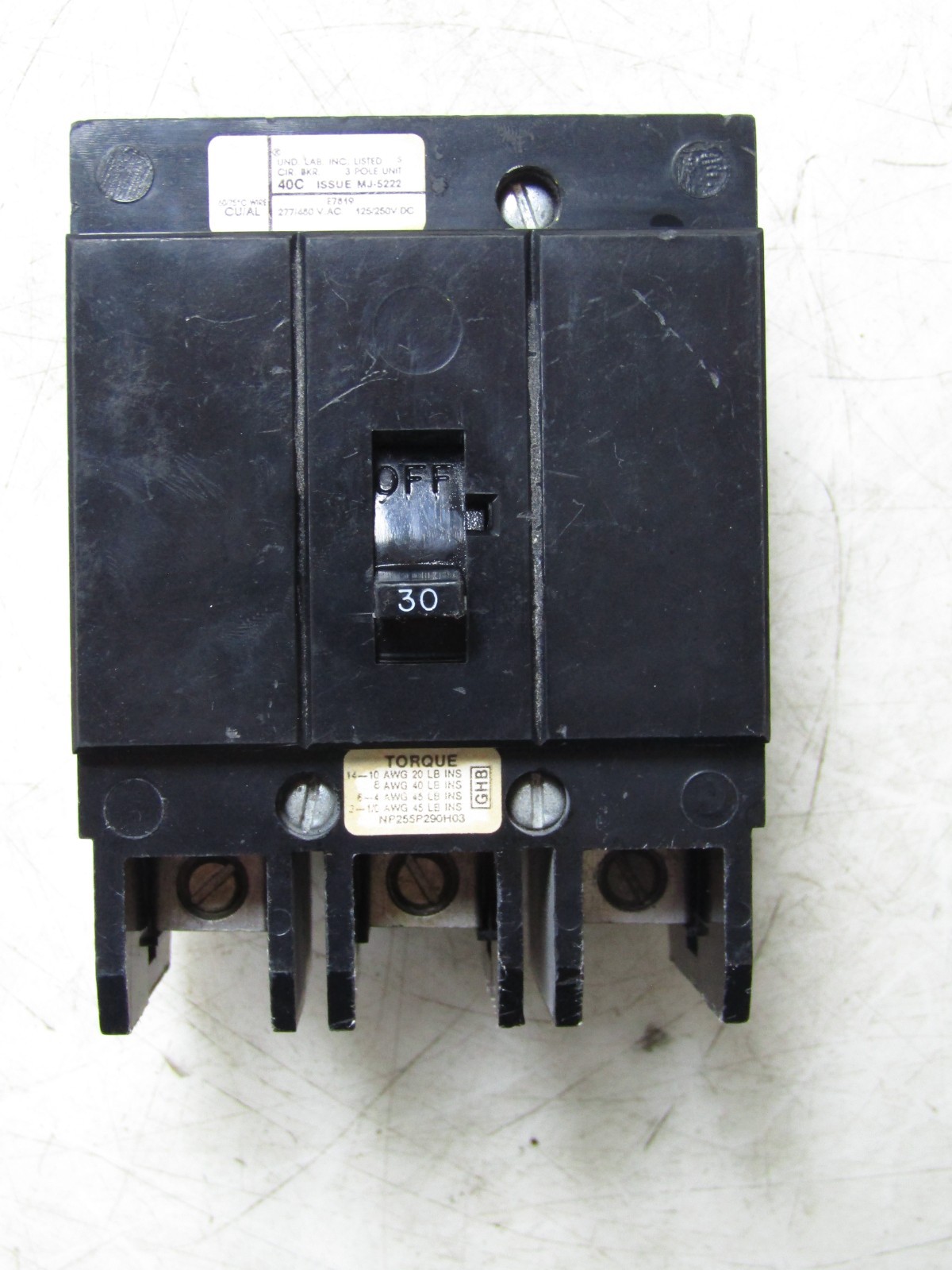 🙌 WESTINGHOUSE 30 AMP CIRCUIT BREAKER 277/480 VAC 125/250 VDC 3 POLE GHB3030