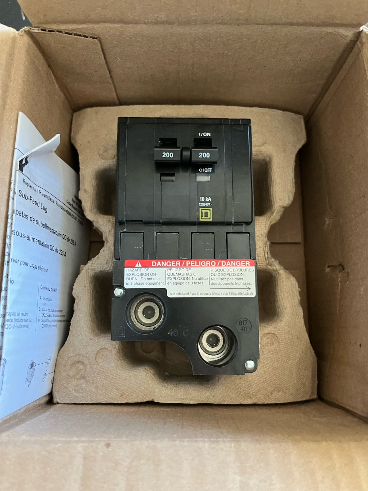 New Square D QO2200 Plug-on Circuit Breaker 200 Amp 2 Pole 120/240V 50/60 Hz