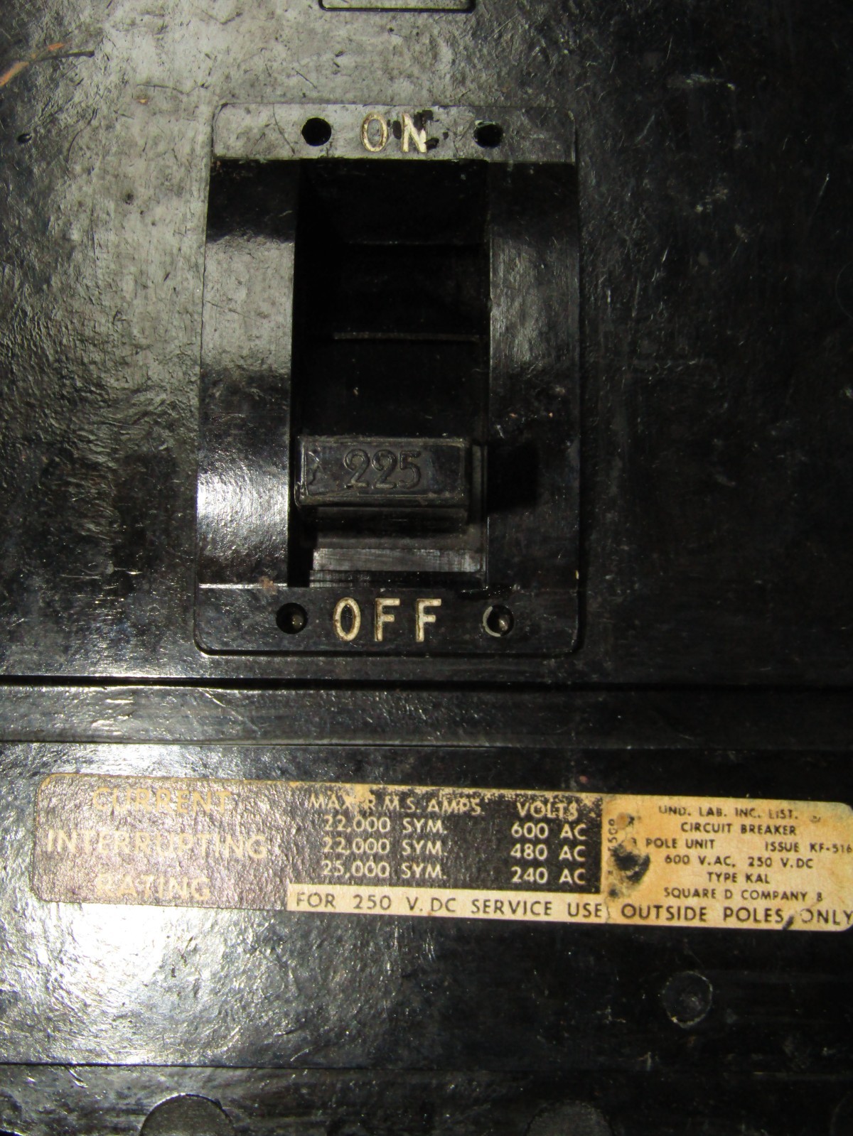 🙌 SQUARE D 225 AMP CIRCUIT BREAKER 600 VAC 250 VDC 3 POLE KAP-36225