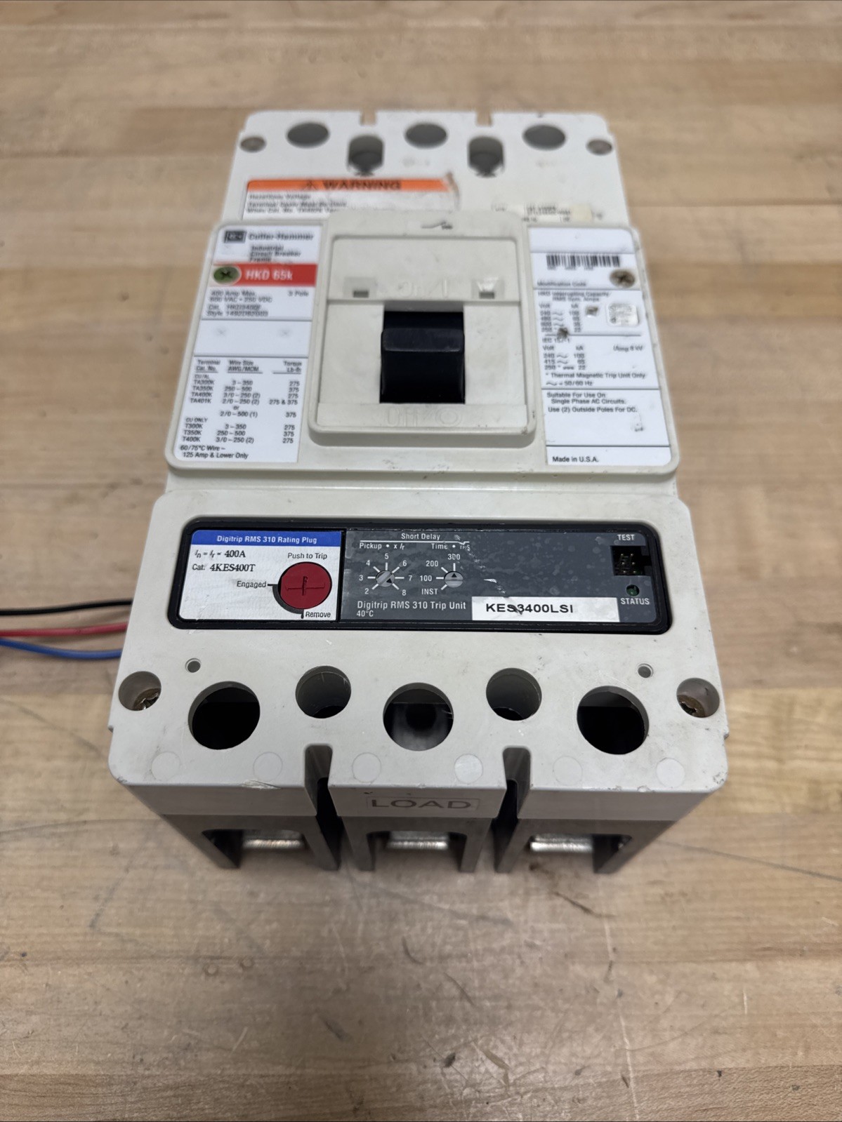 EATON CUTLER HAMMER HKD3400F KES3400LSI 3 POLE 400 AMP 480v CIRCUIT BREAKER