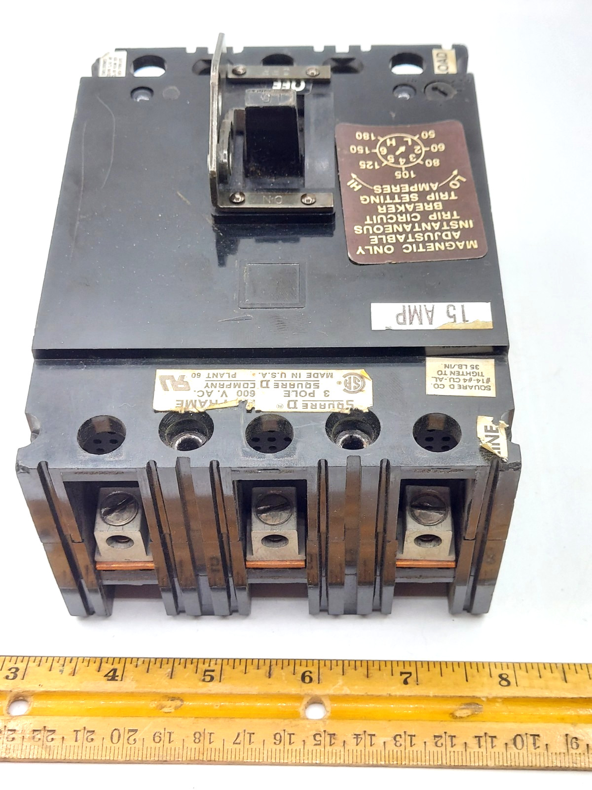 Square D FAL36015 15A 3P 600V Adjustable Instant Trip Breaker w/ Locking Shackle